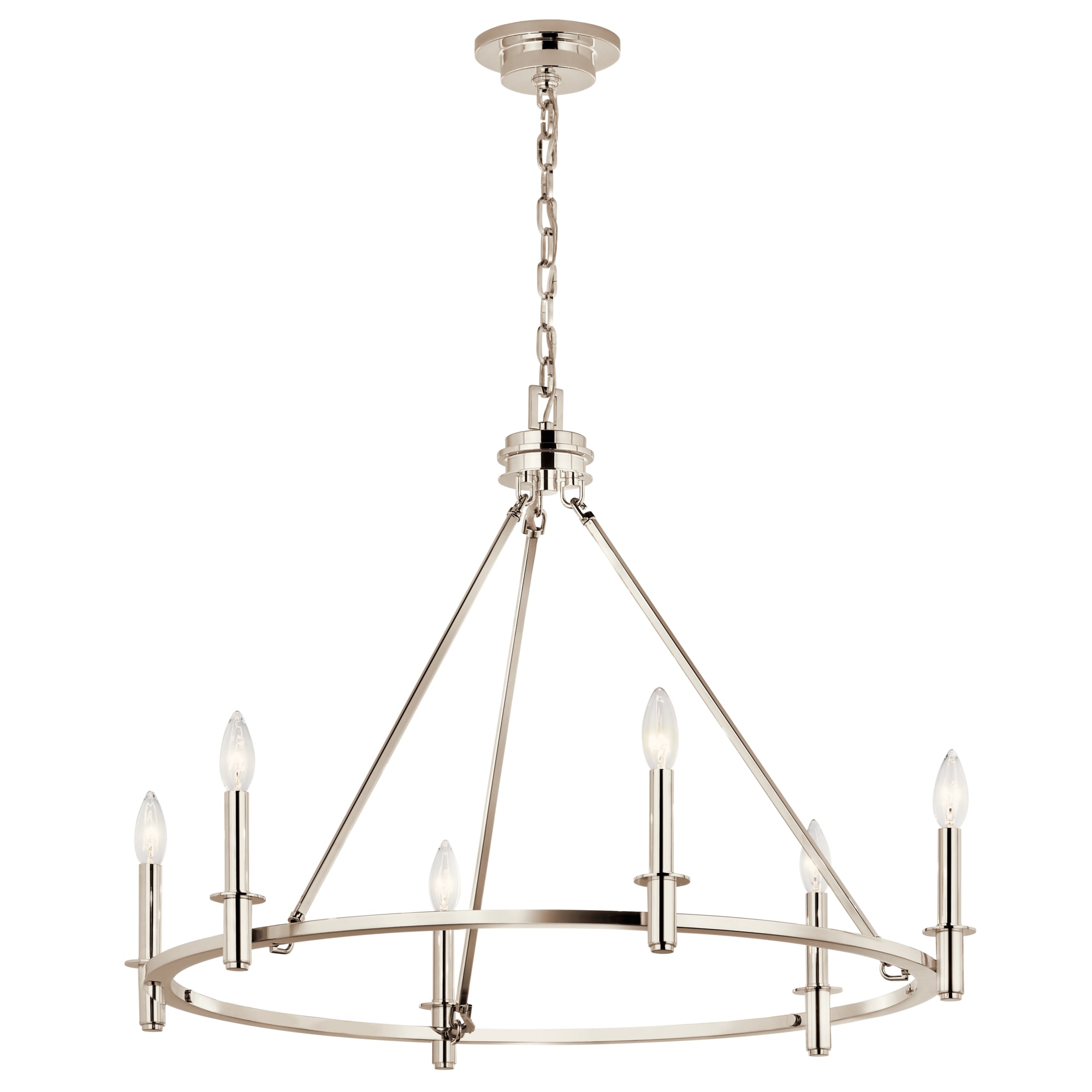 Kichler 52705PN Carrick 6 -Light Polished Nickel Traditional Bare bulb For Use in Bedrooms, Dining Rooms, Foyers, Kitchens, Living Rooms Chandelier