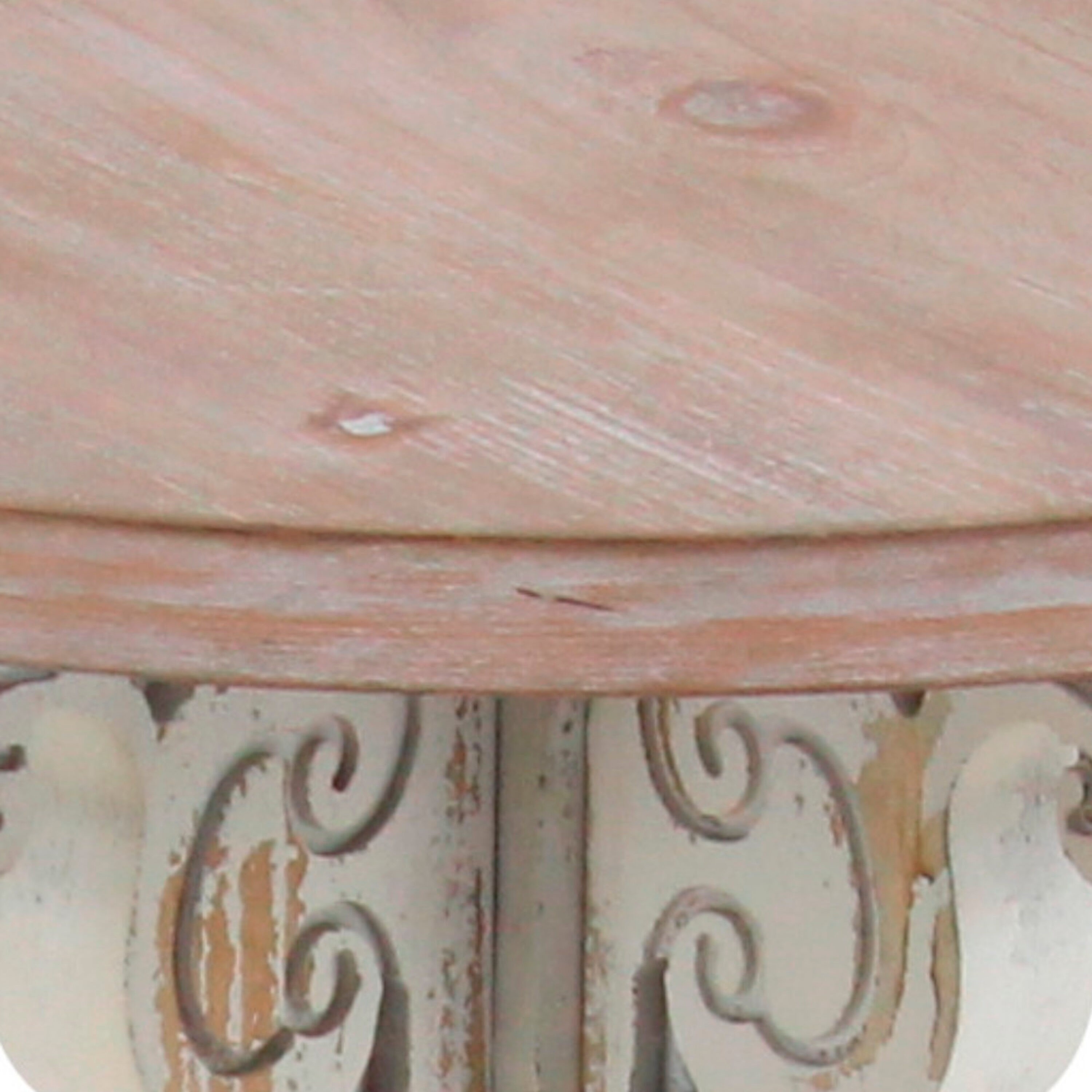 White and Beige Carved Wood Round Accent Table