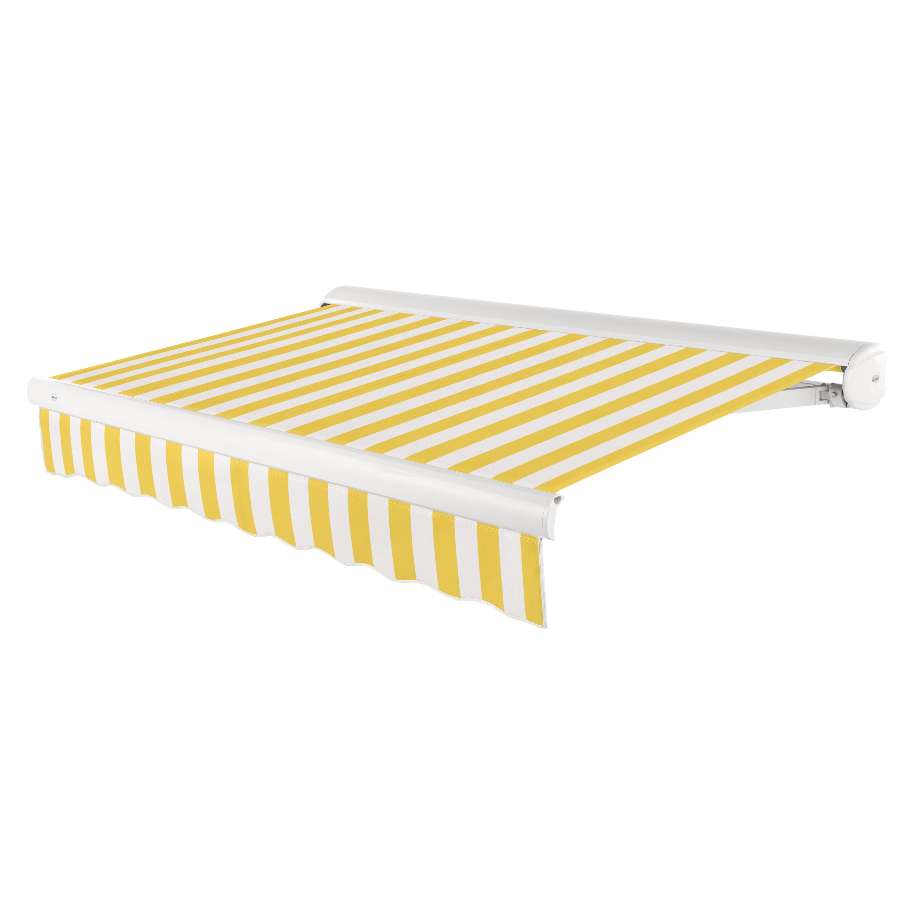 Awntech KWL10-L-YW Full Cassette Left Motor 120-in Wide x 96-in Projection x 10-in Height Fabric Yellow/White Stripe Striped Motorized Retractable Patio Awning