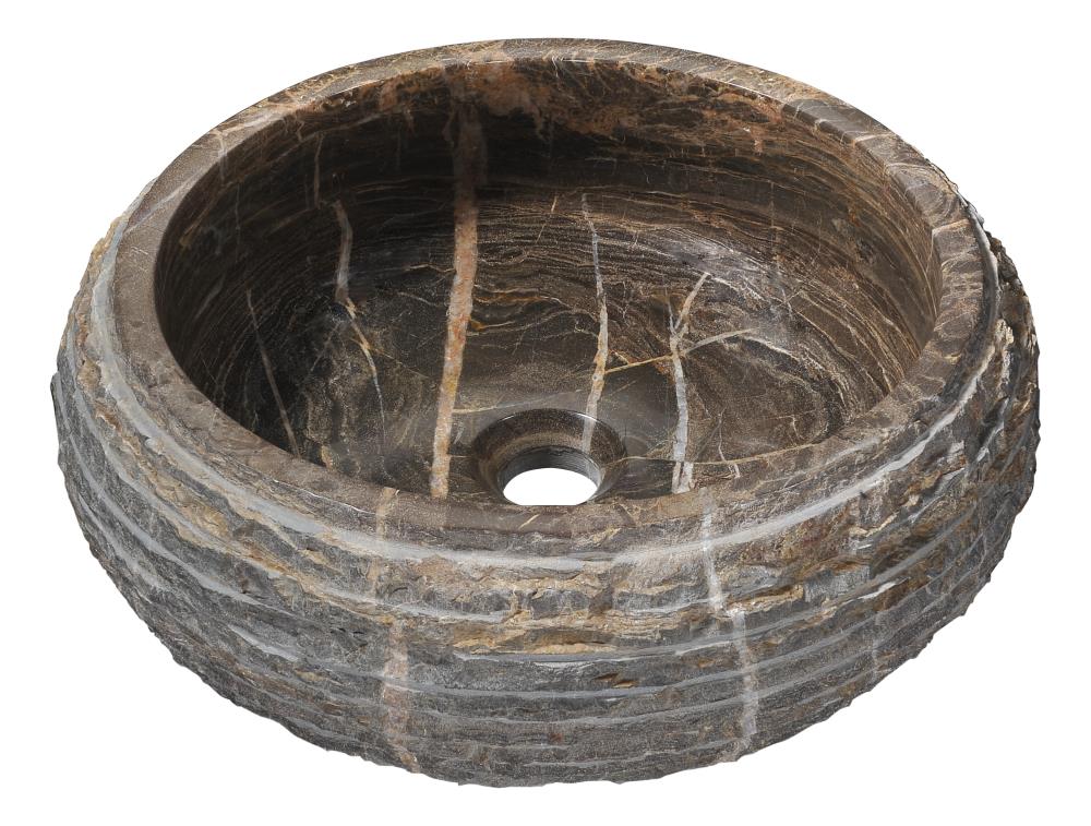 ANZZI LS-AZ311 Taupe Ash Coffee Marble Natural Stone Vessel Round Modern Bathroom Sink (16.5-in x 16.5-in)