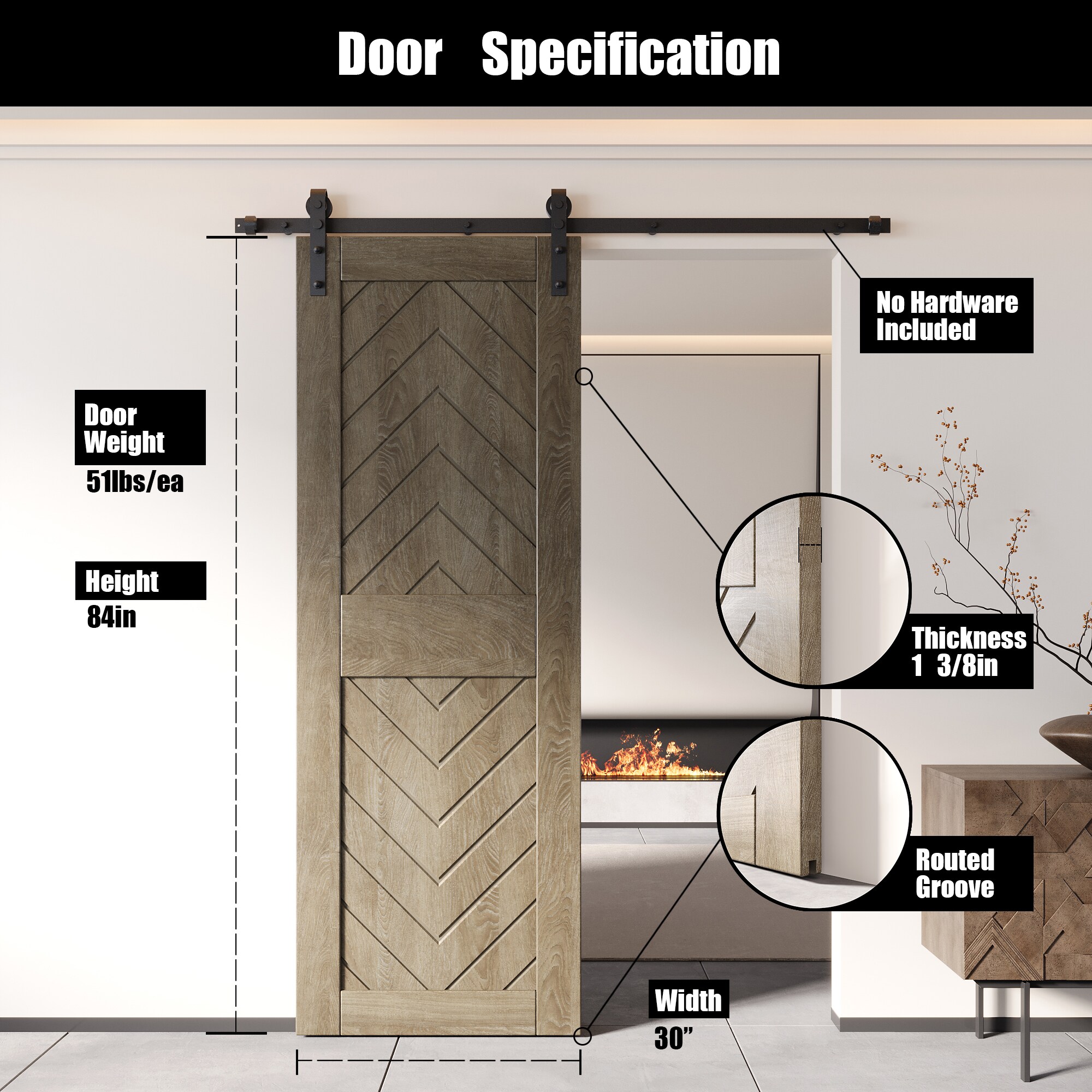 HOMACER JT2-3084-GR Barn-Doors - View #2