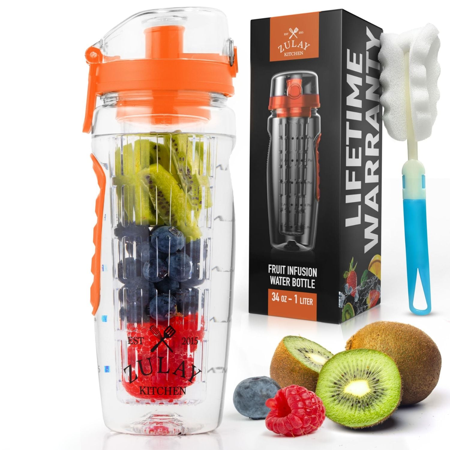Zulay Kitchen - 34 oz Fruit Infuser Water Bottle Leak Proof