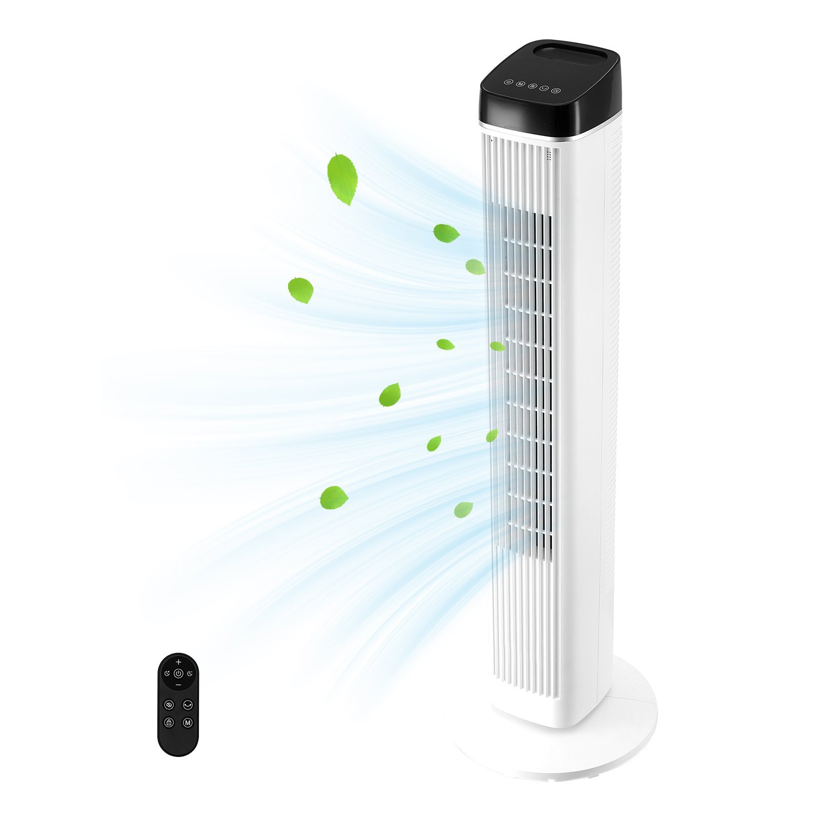 Mecale 40-in Bladeless Tower Fan with Remote 3 Speeds 4 Modes 70-degree Oscillation 12H Timer White