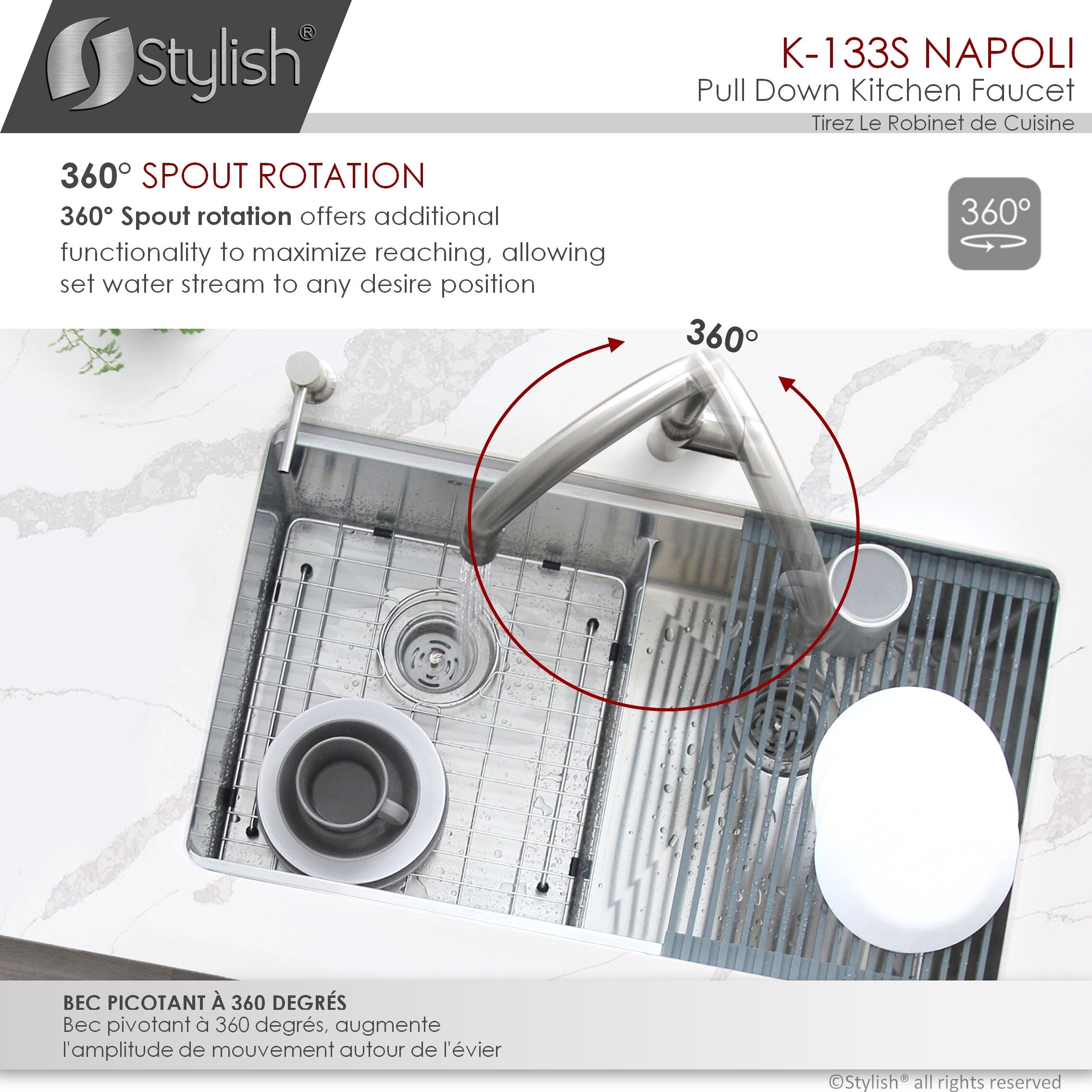 Brushed Stainless Steel Pull Down Kitchen Faucet with Pull-out Spray