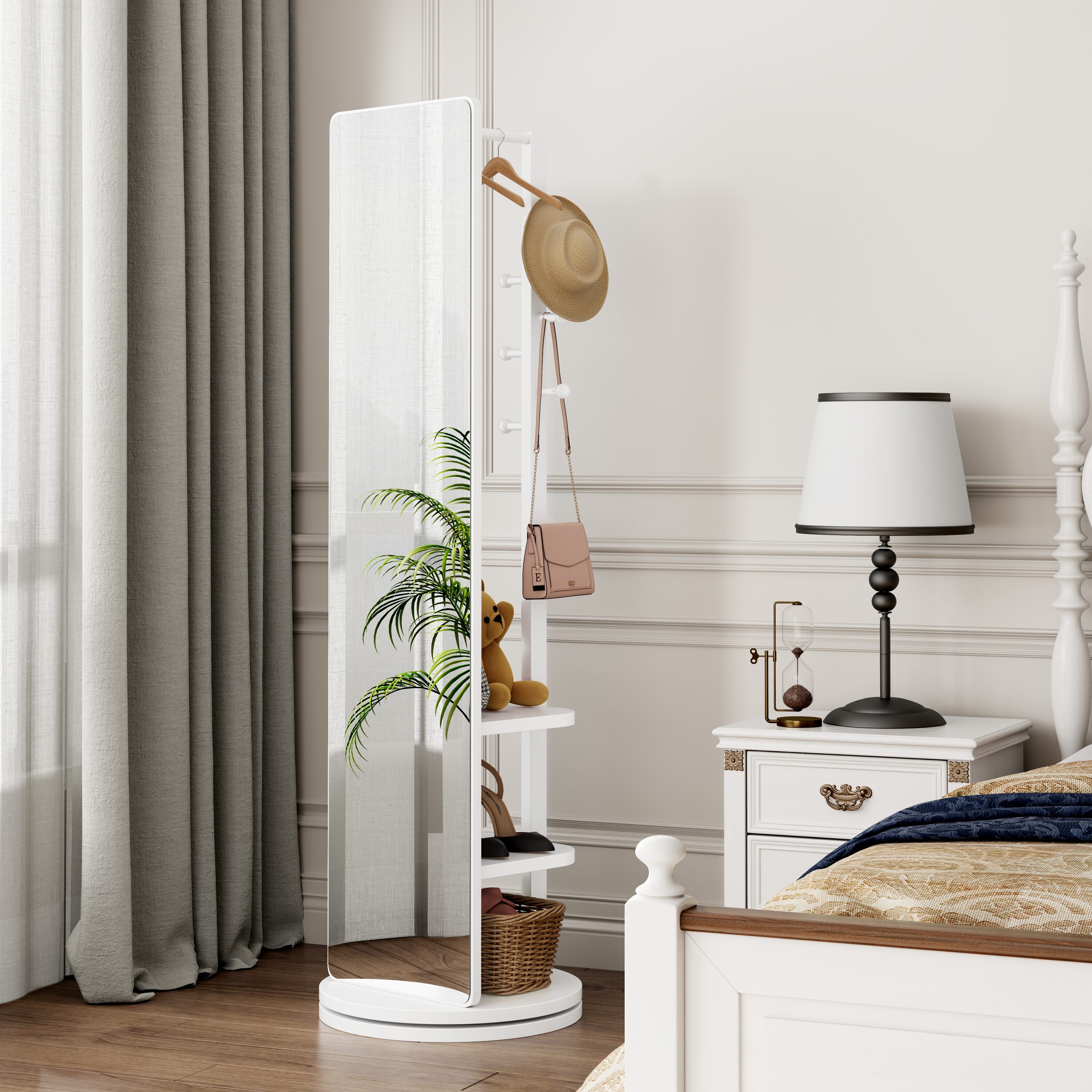 Tuyubris Inc. Full Length Mirror 360 Degree Rotating White Solid Wood ...