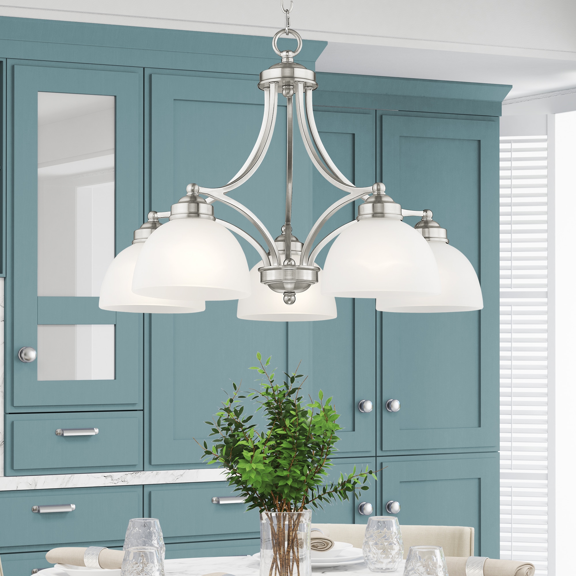 Somerset Elegance 5-Light Chandelier in Brushed Nickel with Satin Glass