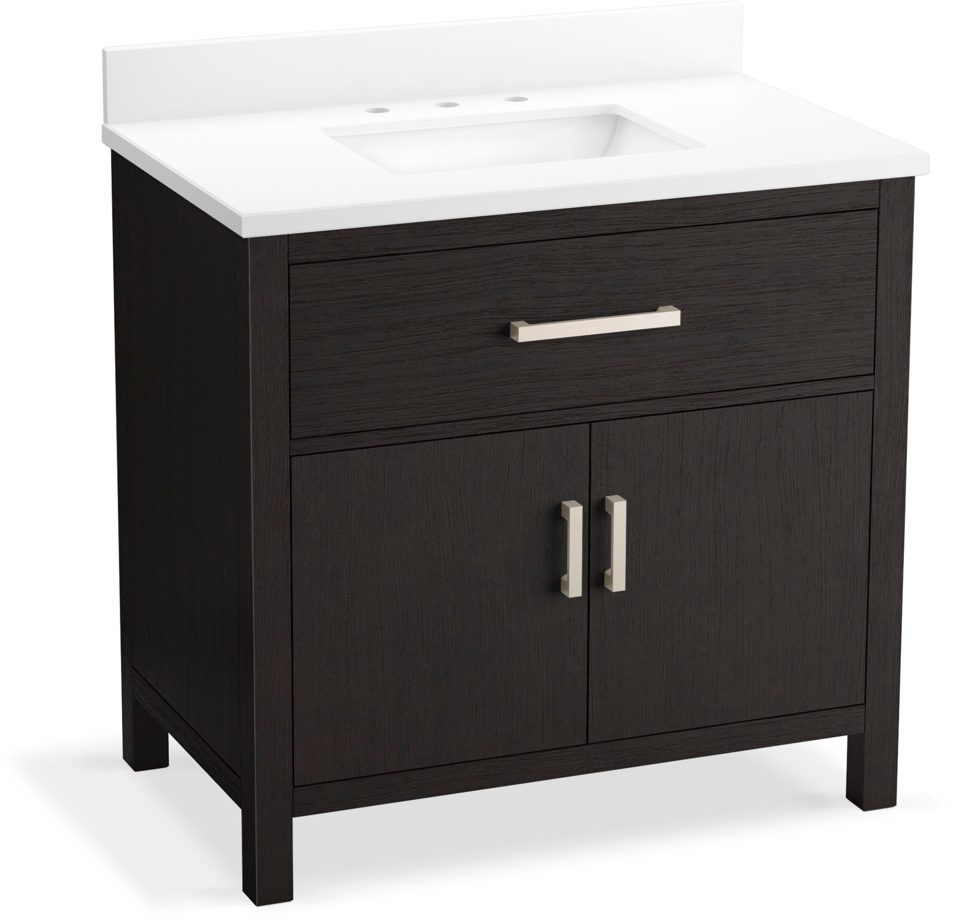 KOHLER 40639-BD1-BWK Kresla 36-in Carbon Oak Undermount Single sink Bathroom Vanity with Pure White Quartz Top