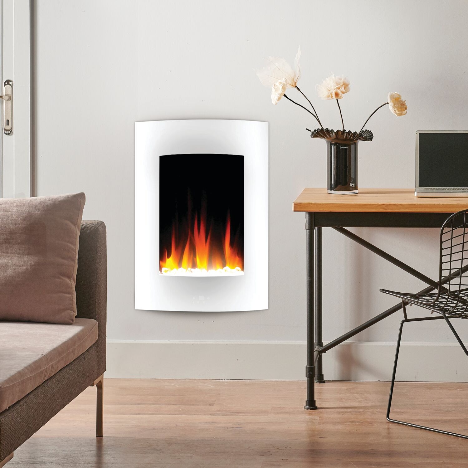 Cambridge 19.4-in W White Fan-forced Flat Wall Electric Fireplace with ...