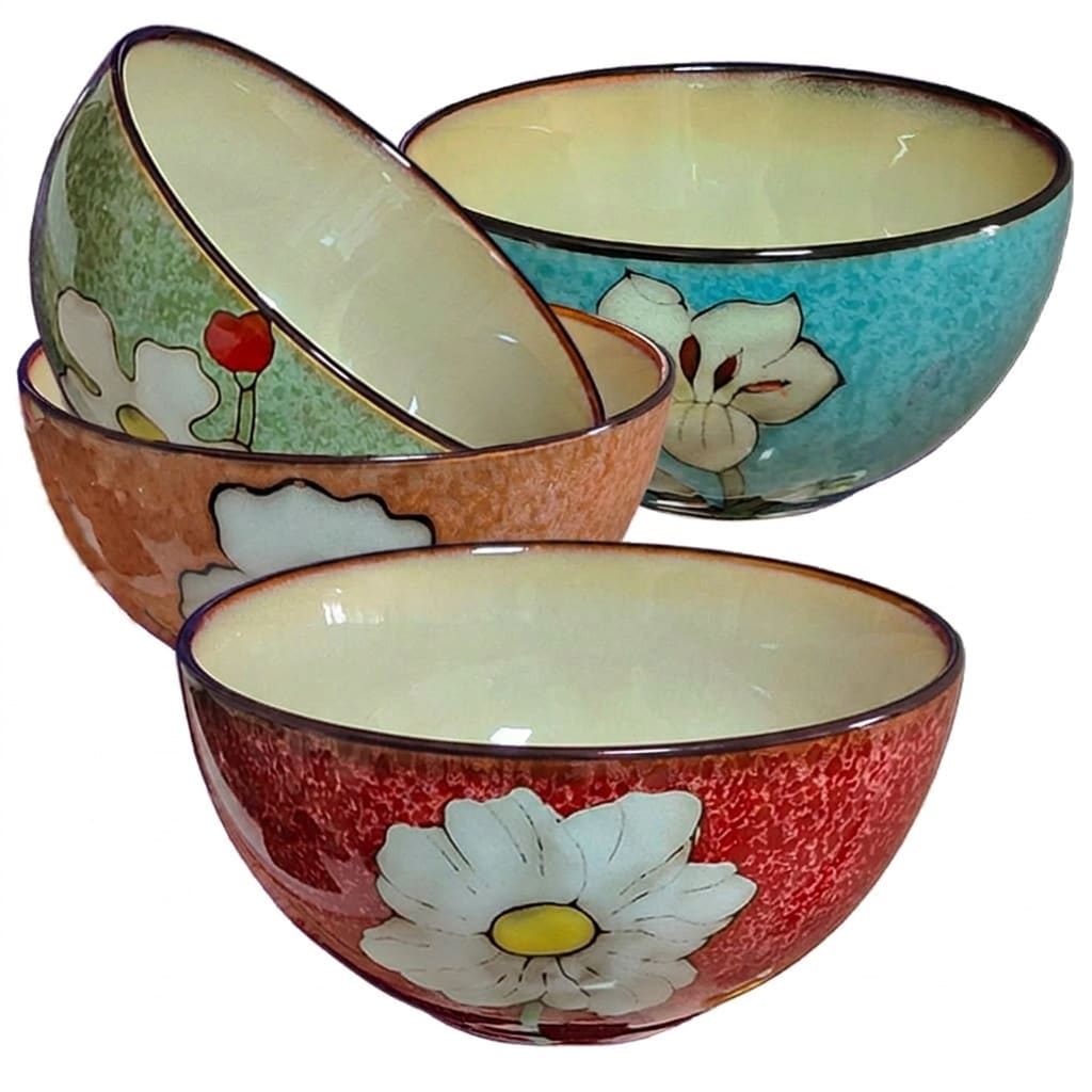 Aoibox  Set of 4 Ceramic 28oz Ramen Bowls with Floral Patterns for Soup Salad Pasta and Breakfast Cereal Bowls