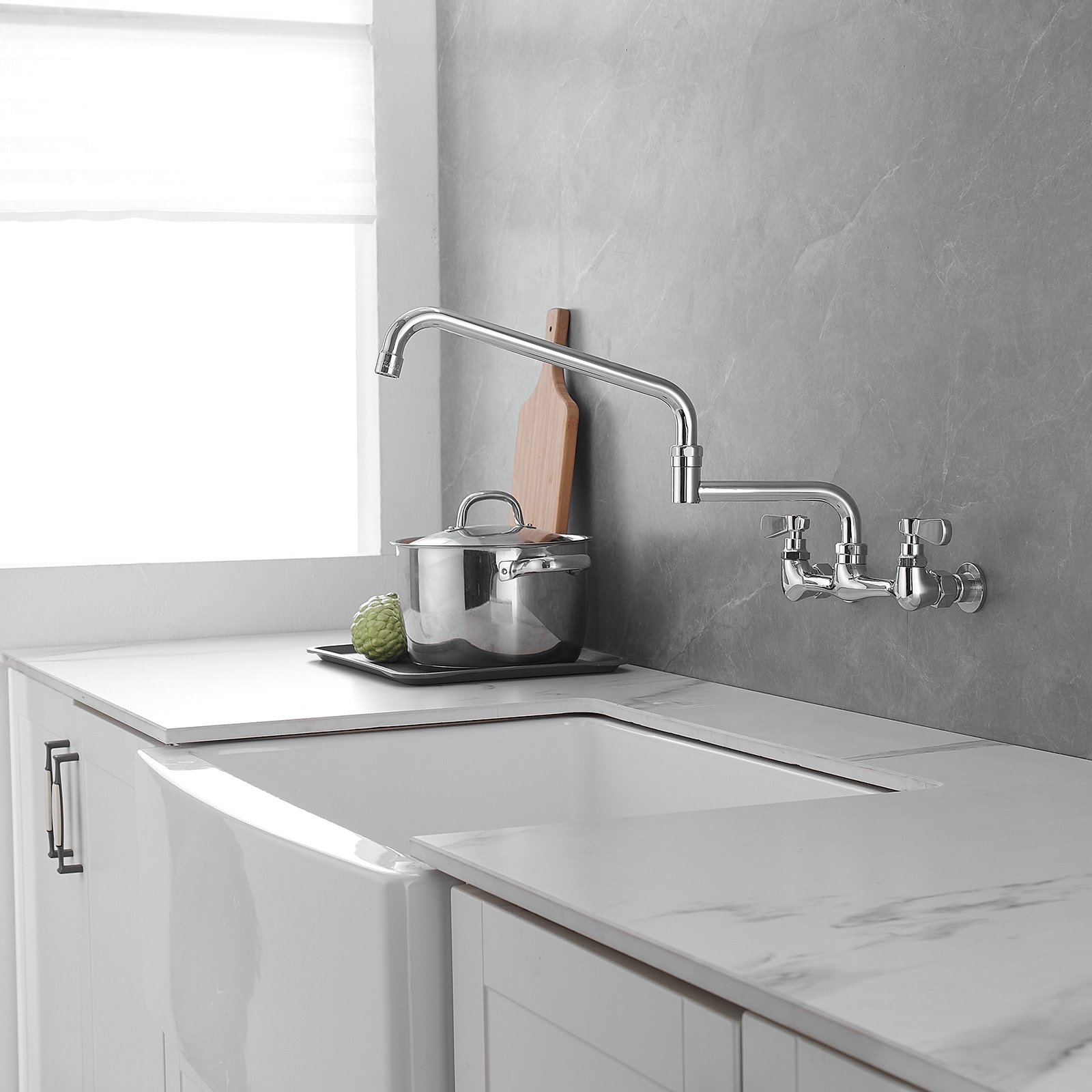 Polished Chrome 18" Wall-Mount Commercial Kitchen Faucet
