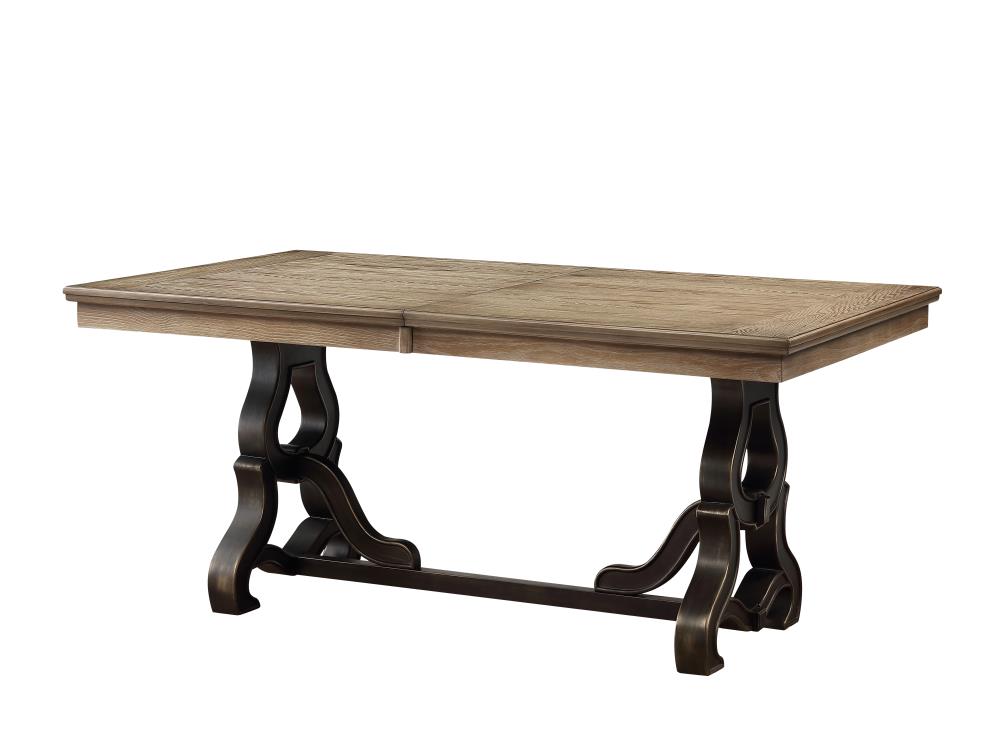 ACME FURNITURE 62330 Nathaniel Maple Transitional Extending Removable Leaf Dining Table, Wood with Wood Trestle Base 86-in L x 30-in H