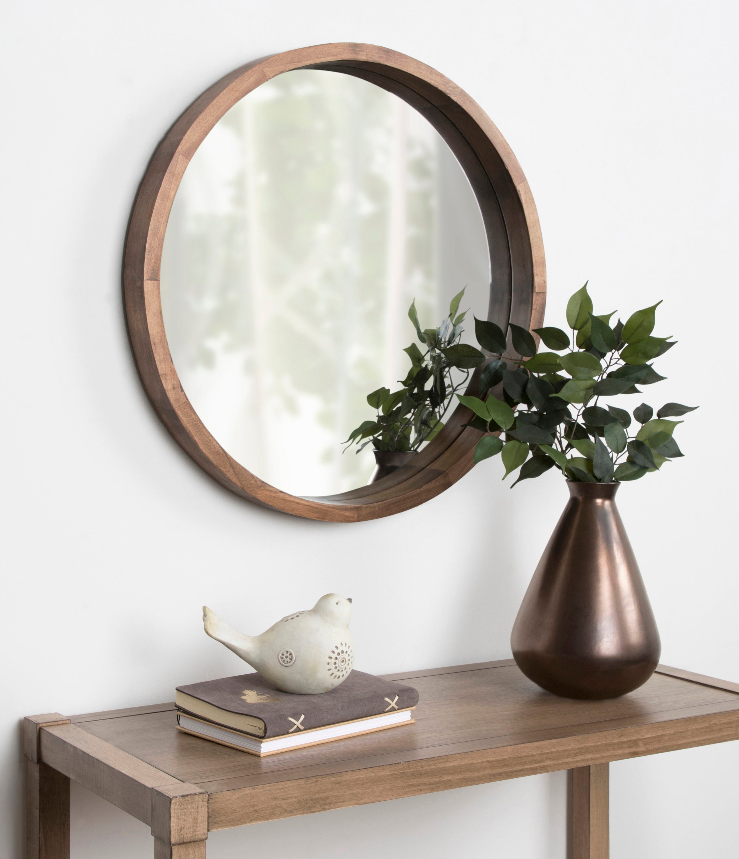 Hutton 22" Rustic Natural Round Wood Wall Mirror