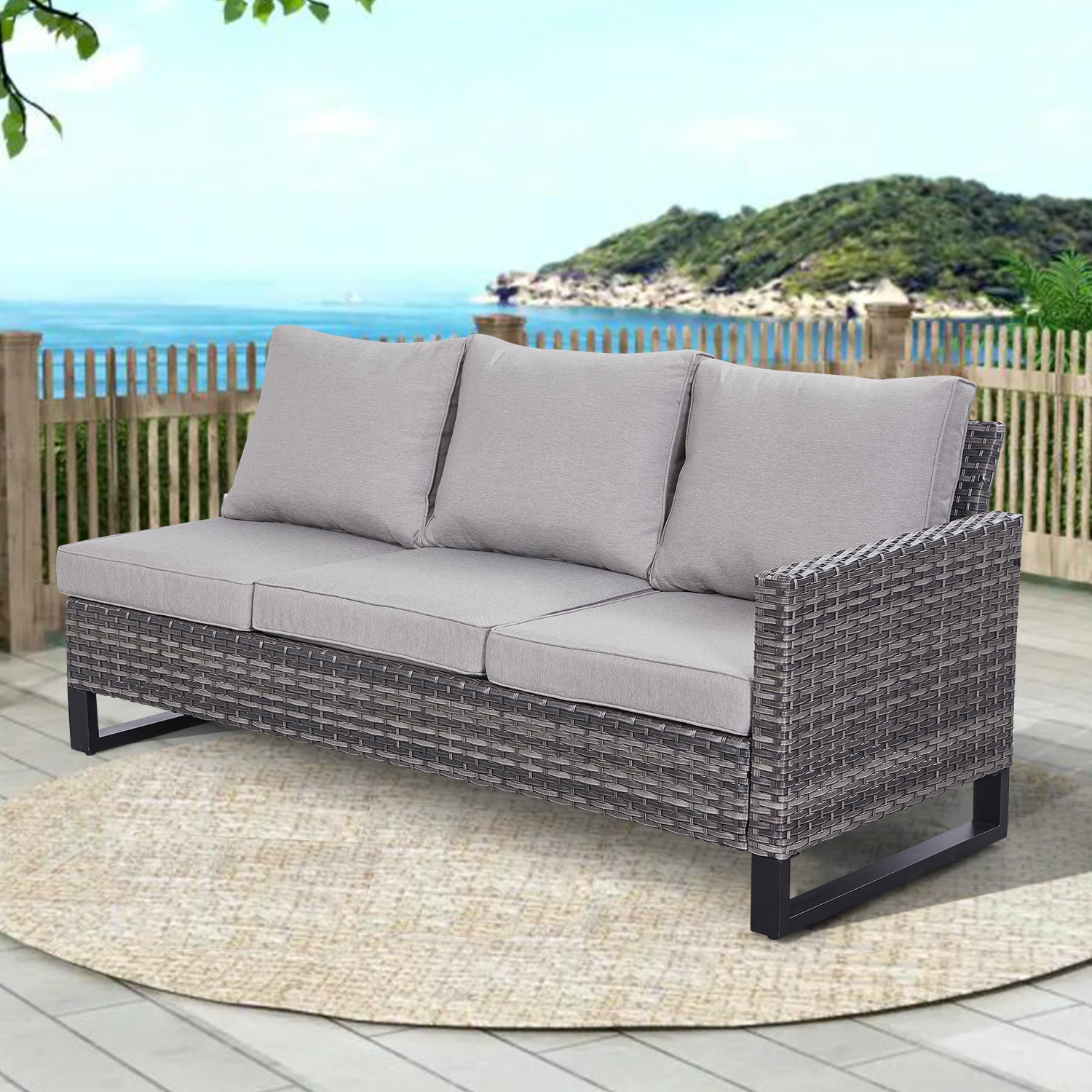 Rilyson U-ft Wicker Outdoor Sectional with Gray Cushion(S) and Wicker ...