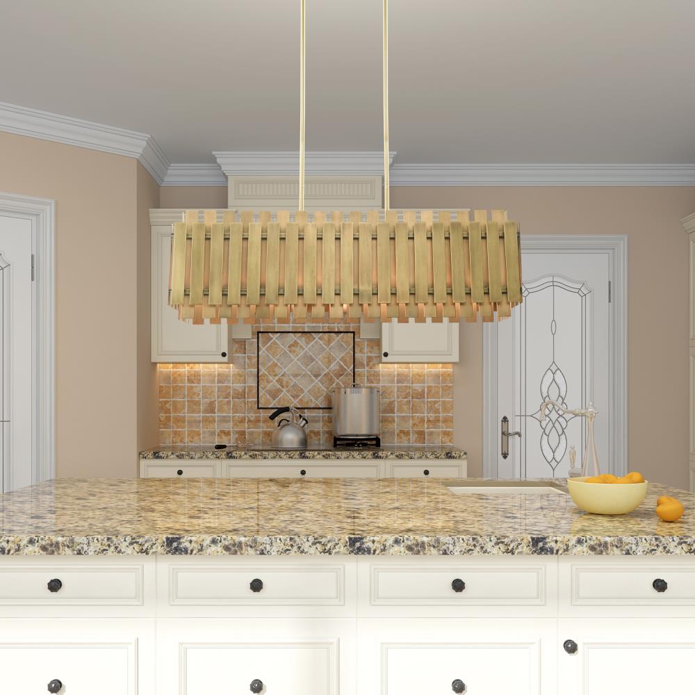 Elegant 5-Light Linear Chandelier in Natural Brass Finish