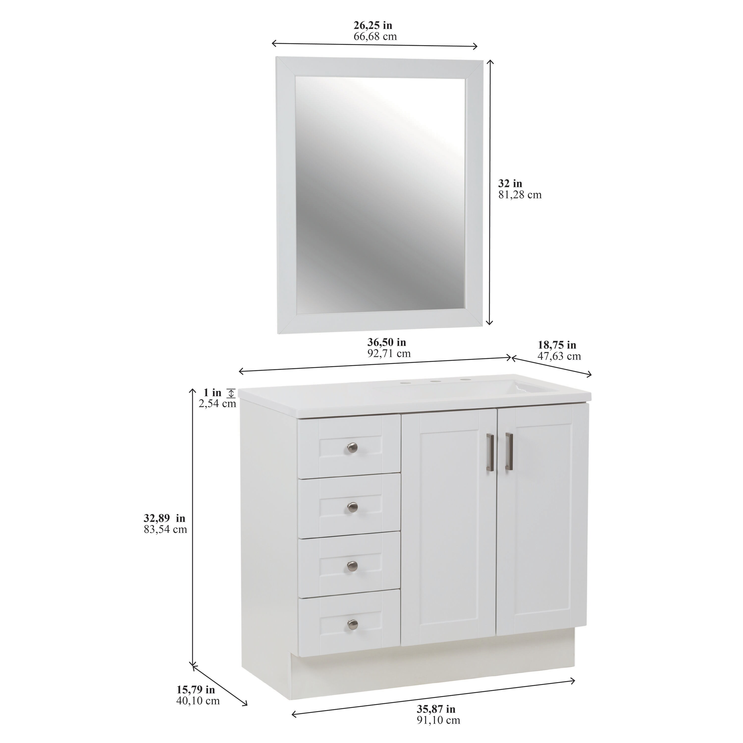 Style Selections Myers 36in White Single Sink Bathroom Vanity with