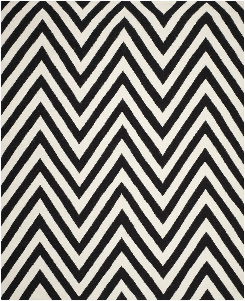 Safavieh DHU568C-8 Dhurries Geia 8 x 10 (ft) Wool Black/Ivory Rectangular Indoor Chevron Coastal Area rug