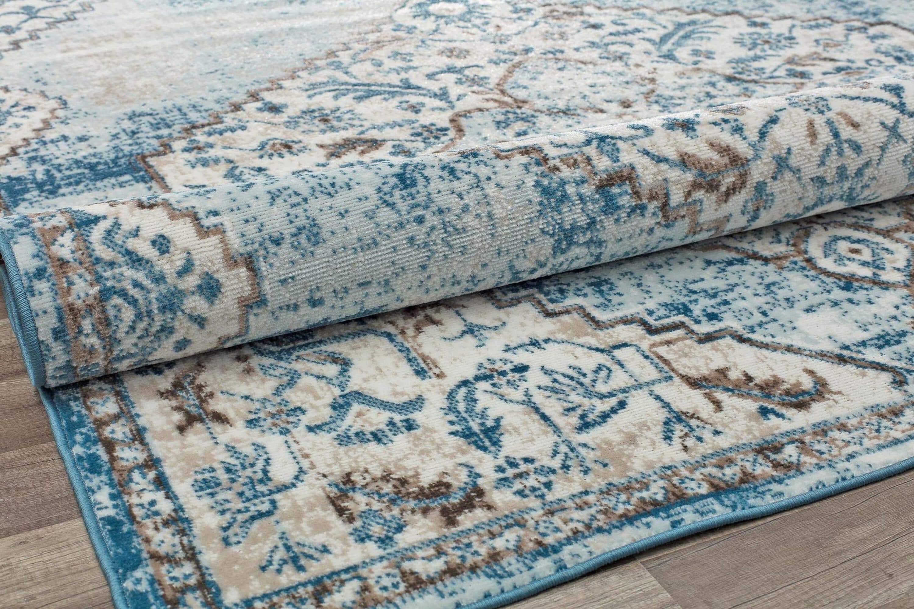 Powder Blue Medallion Synthetic 8' x 10' Area Rug