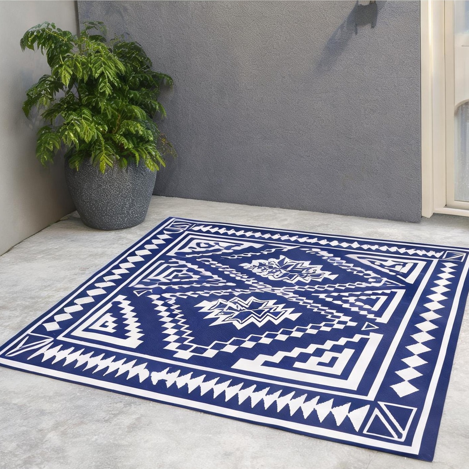 Naturefalls Blue and White 310G M2 Pp and Outdoor Rugs for Outdoor Space with Upholstered Finish and Water-Resistant Design