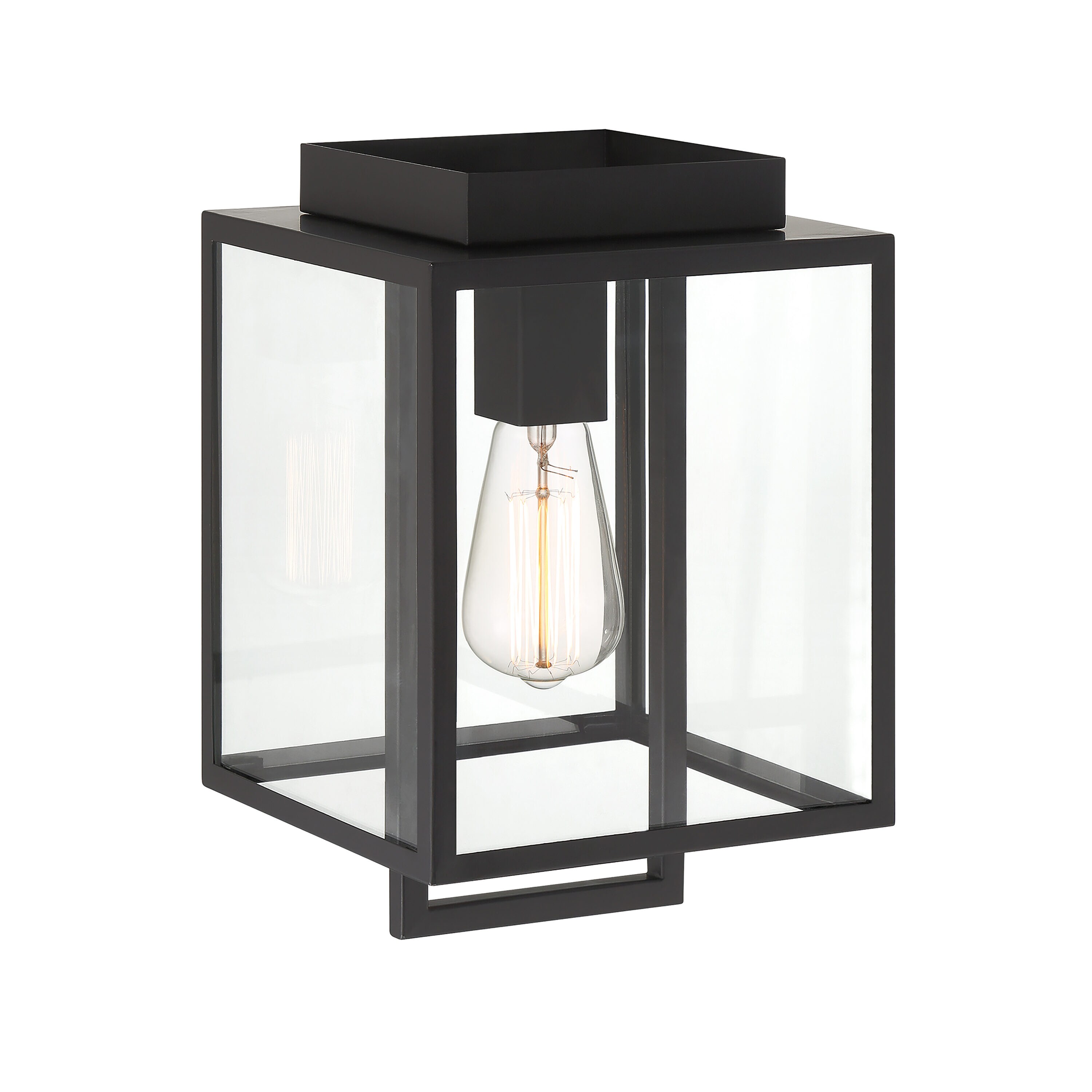 Preston Matte Black Modern Outdoor Wall Lantern with Clear Glass
