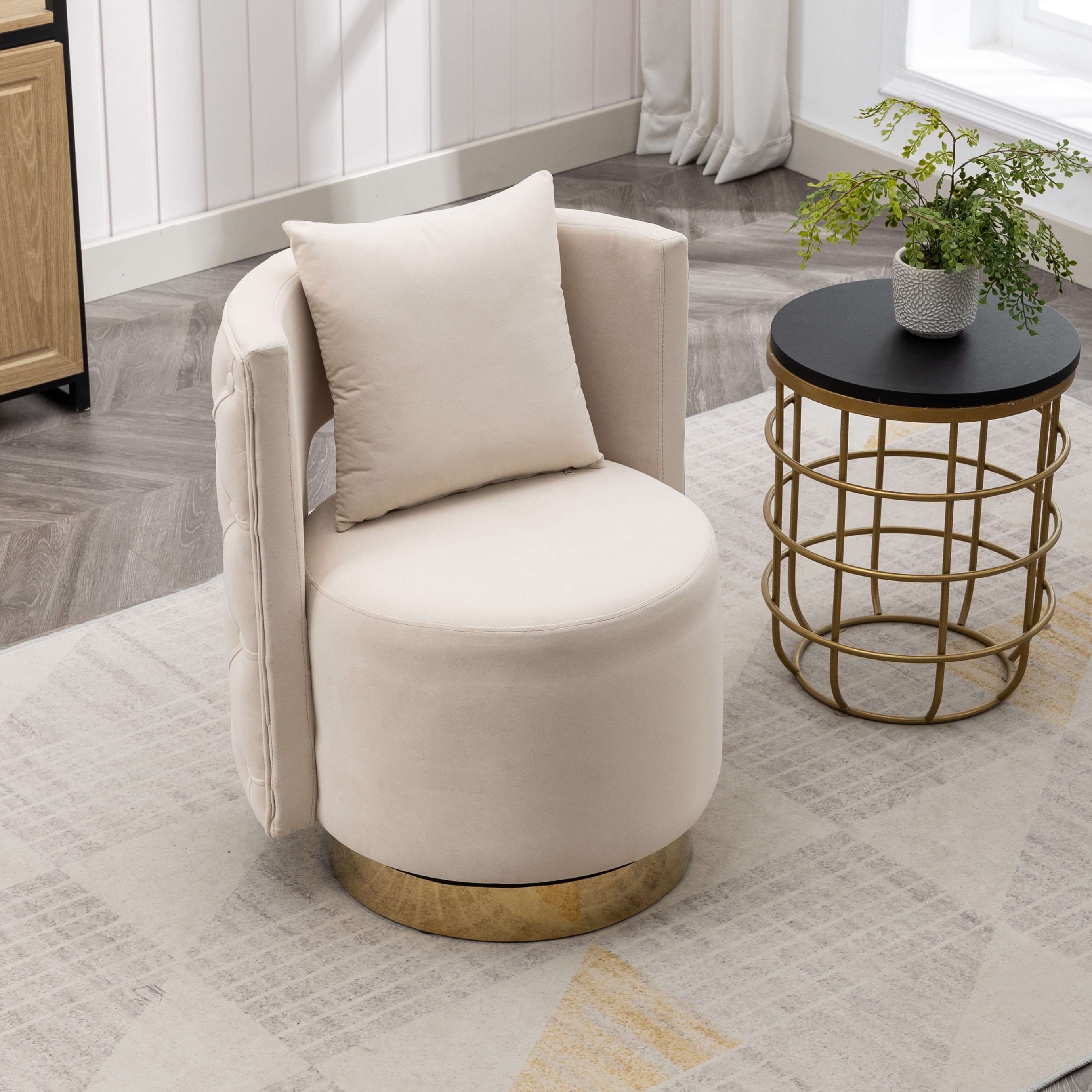 Hrinhom Casual Beige Swivel Accent Chair In The Chairs Department At 