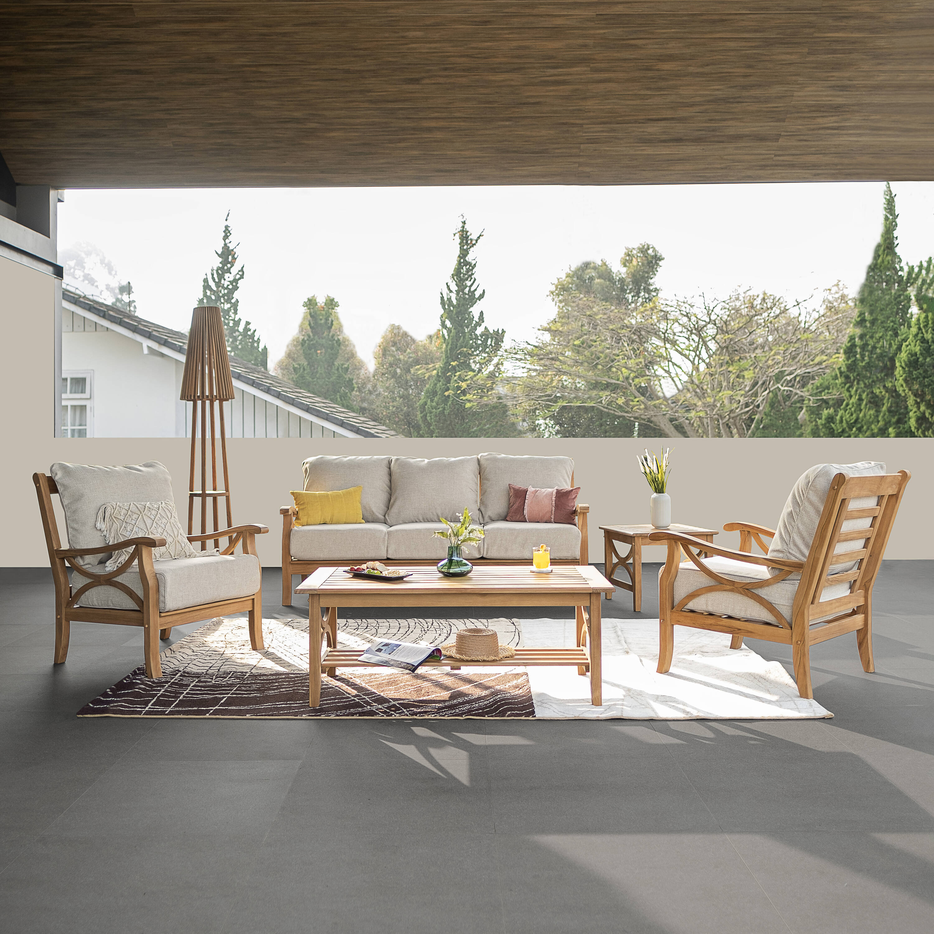 Cambridge Casual Chester 5-Piece Patio Sofa Conversation Set with Tan ...