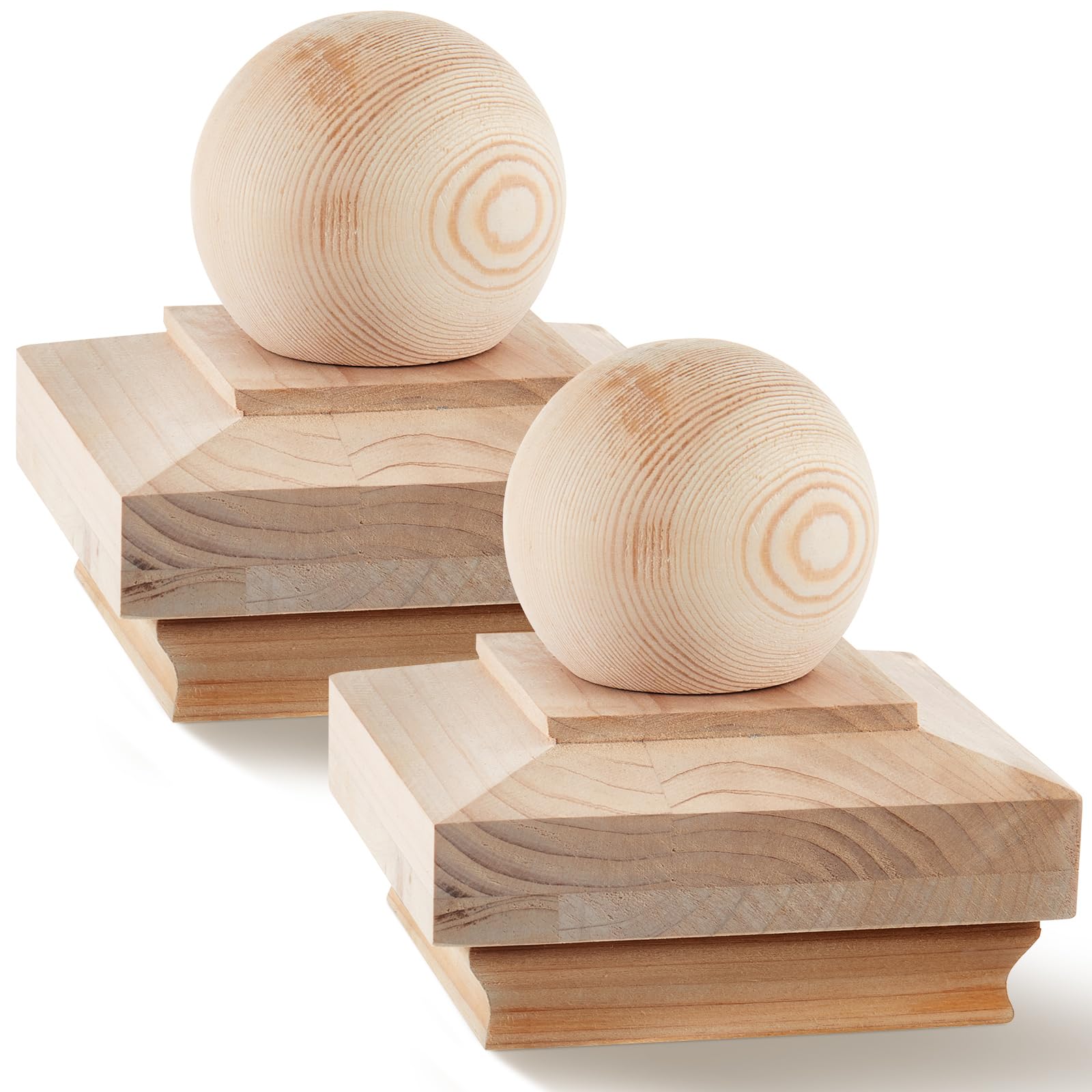 Afoxsos 2 Pack 4x4 Wood Post Caps Cedar Ball Finial for Outdoor Fence ...