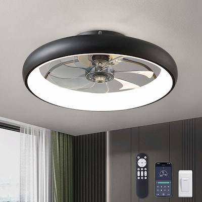 Adrinfly Ceiling Fan with Lights 20 Inch Flush Mount Remote and App Control Black Low Profile Six Wind Speeds Dimmable LED for Bedroom Living