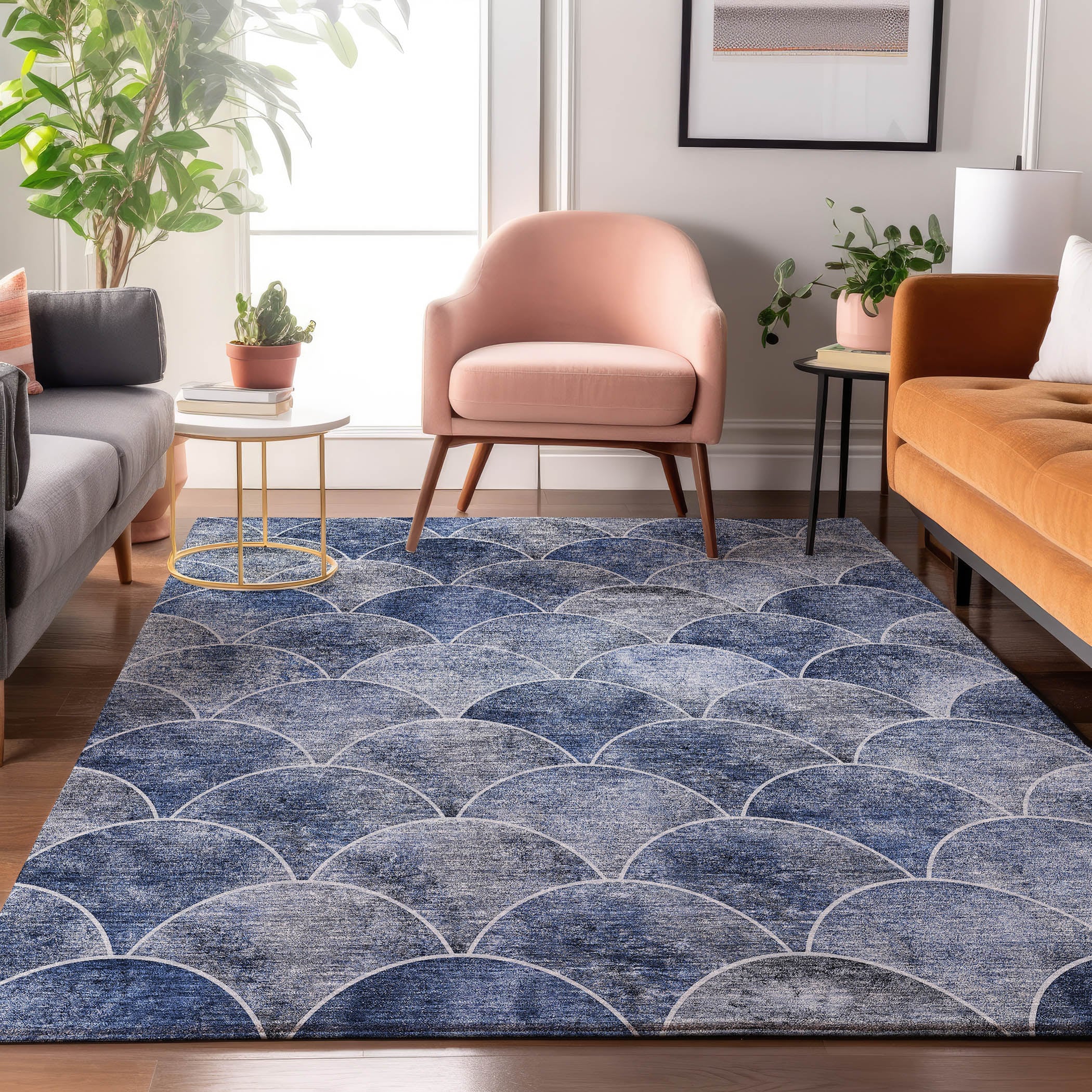 Addison Rugs AMF594BU8X10 Mayfield AMF594BU 8 x 10 (ft) Loomed Polyester Blue Rectangular Indoor Geometric Machine washable Area rug