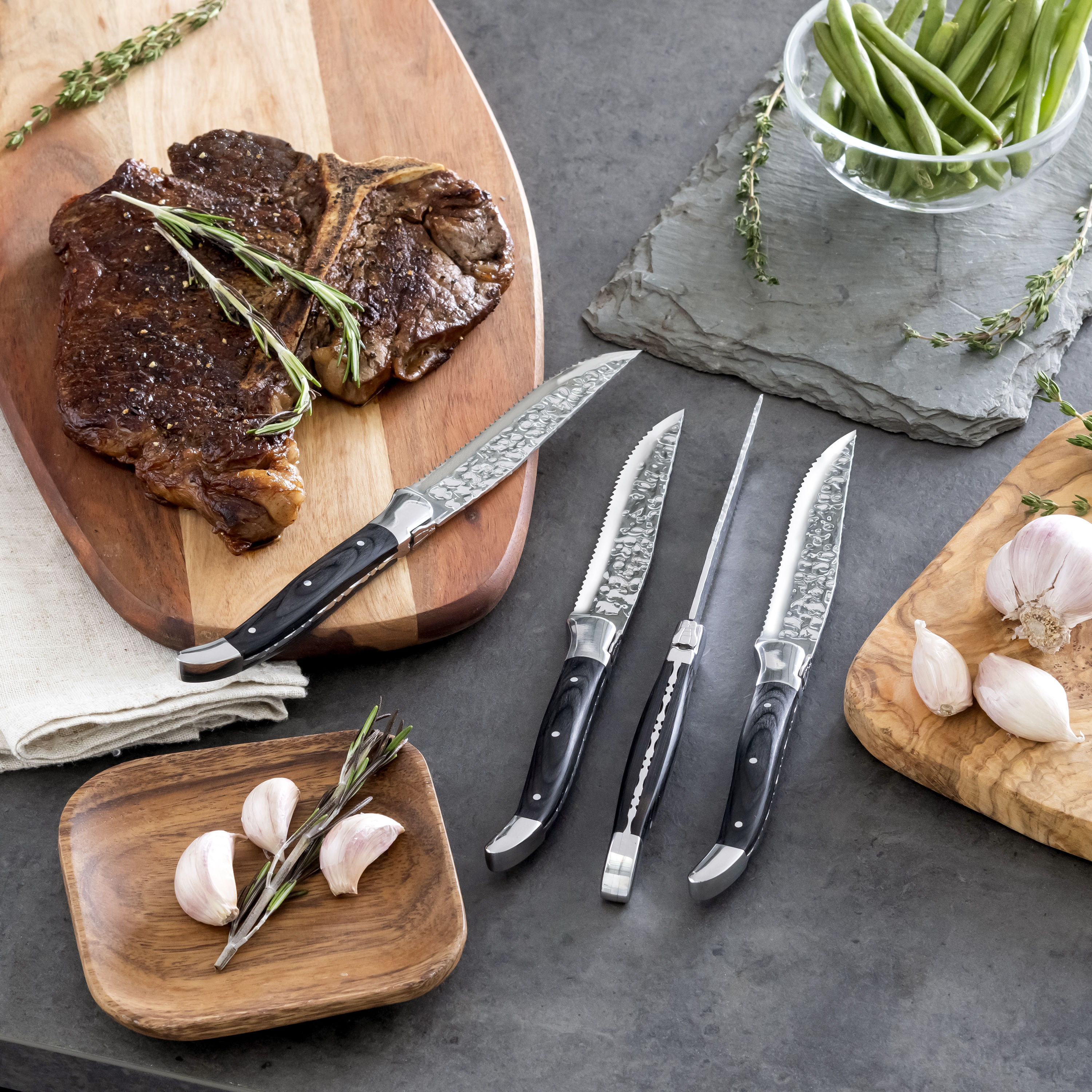French Home Laguiole Connoisseur Black Wood Handle BBQ Steak Knives - 4 Piece