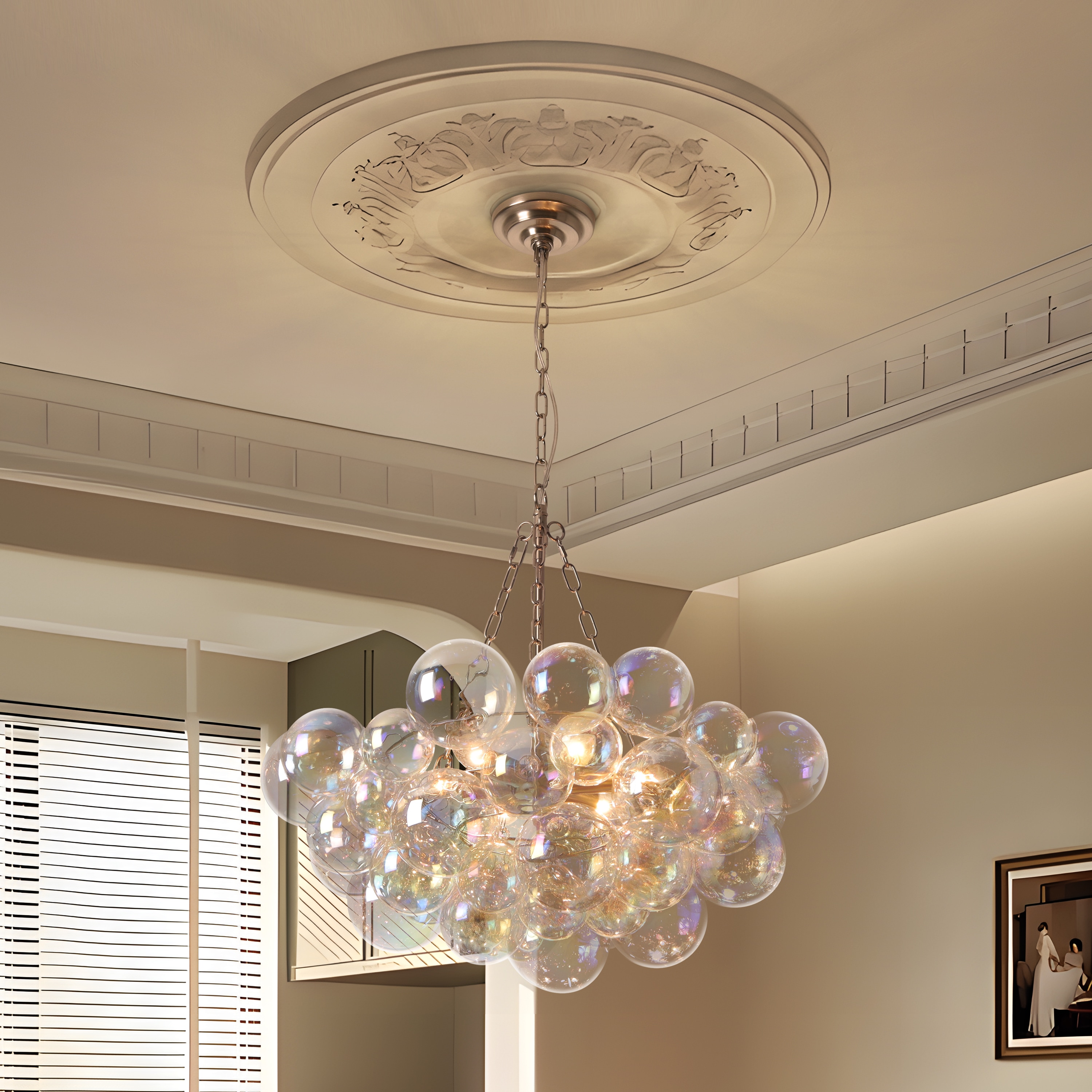 GoYeel 6 -Light Nickel Tinted glass Metal Chandelier