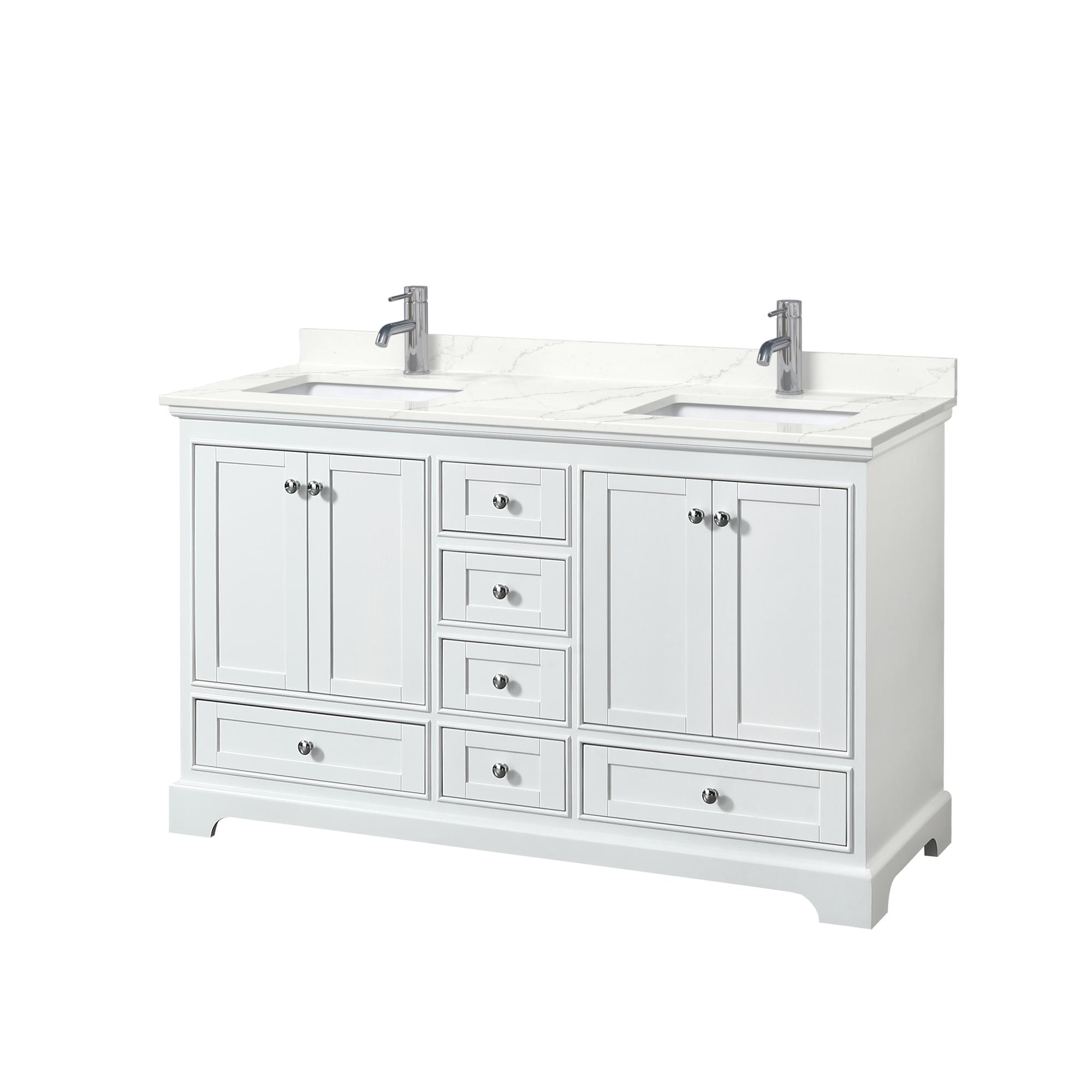 Wyndham Collection WCS202060DWHGTUNSMXX Deborah 60-in White Undermount Double Sink Bathroom Vanity with Giotto Quartz Top