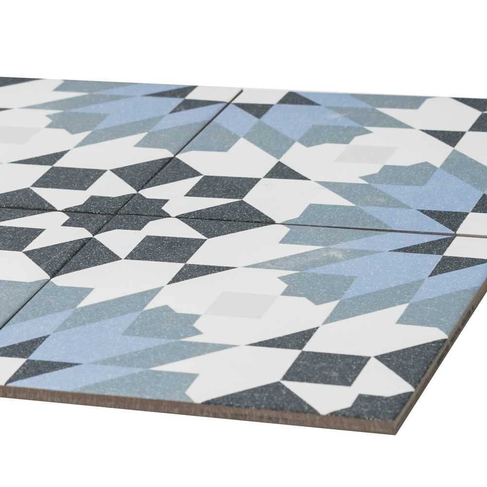 Garden Peony 8x8 Blue and Black Porcelain Floor and Wall Tile