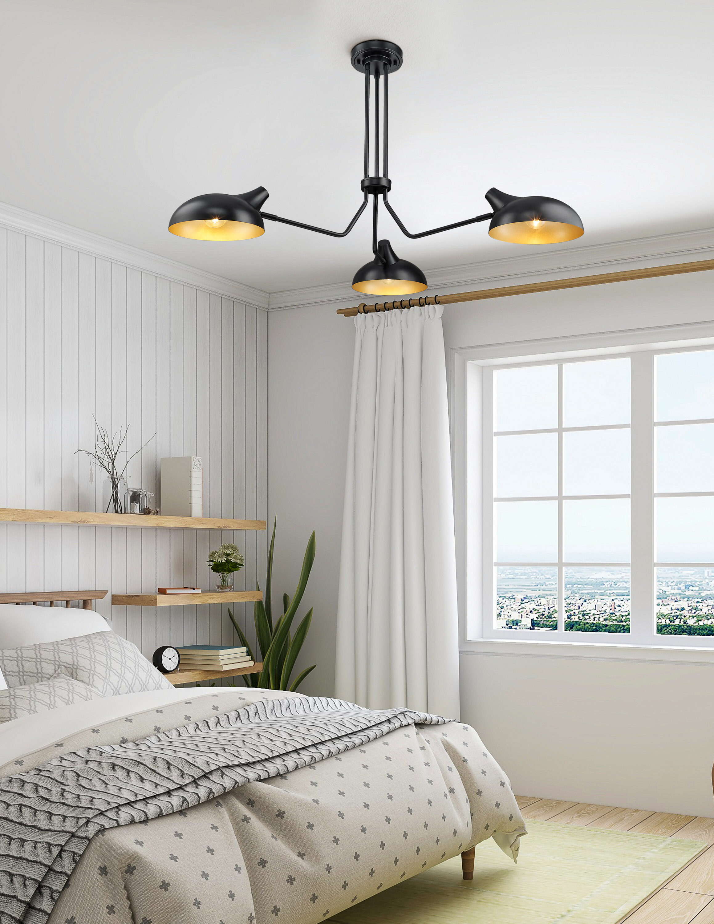 Bellamy Matte Black and Gold 46" Semi-Flush Ceiling Light
