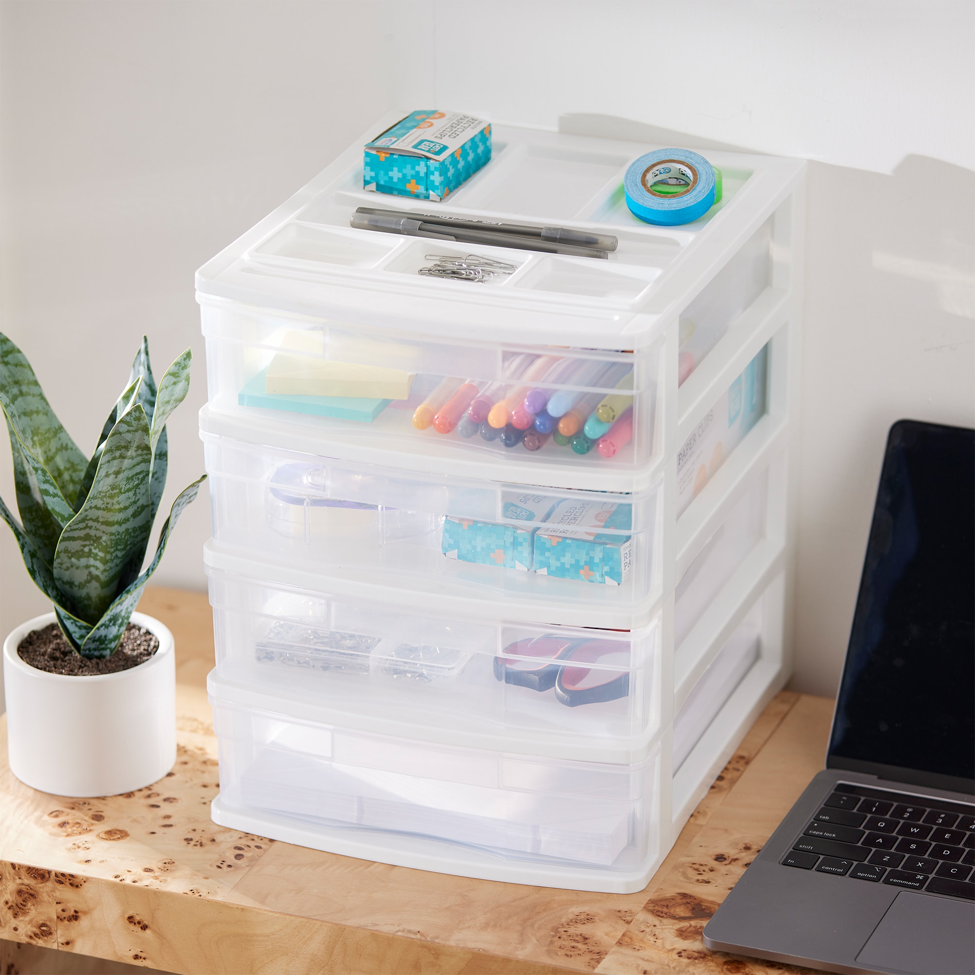 Gracious Living Clear Mini 3 Drawer Desk and Office Organizer with White Finish