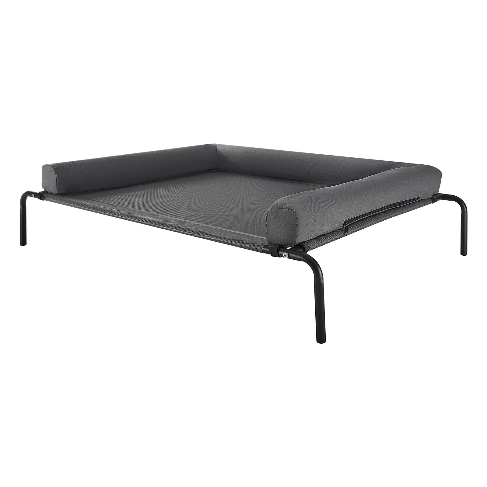 Mecale - 48 x 35-in Elevated Dog Bed with Washable Bolster Pillow 110-lb Steel Frame Mesh Cot Gray