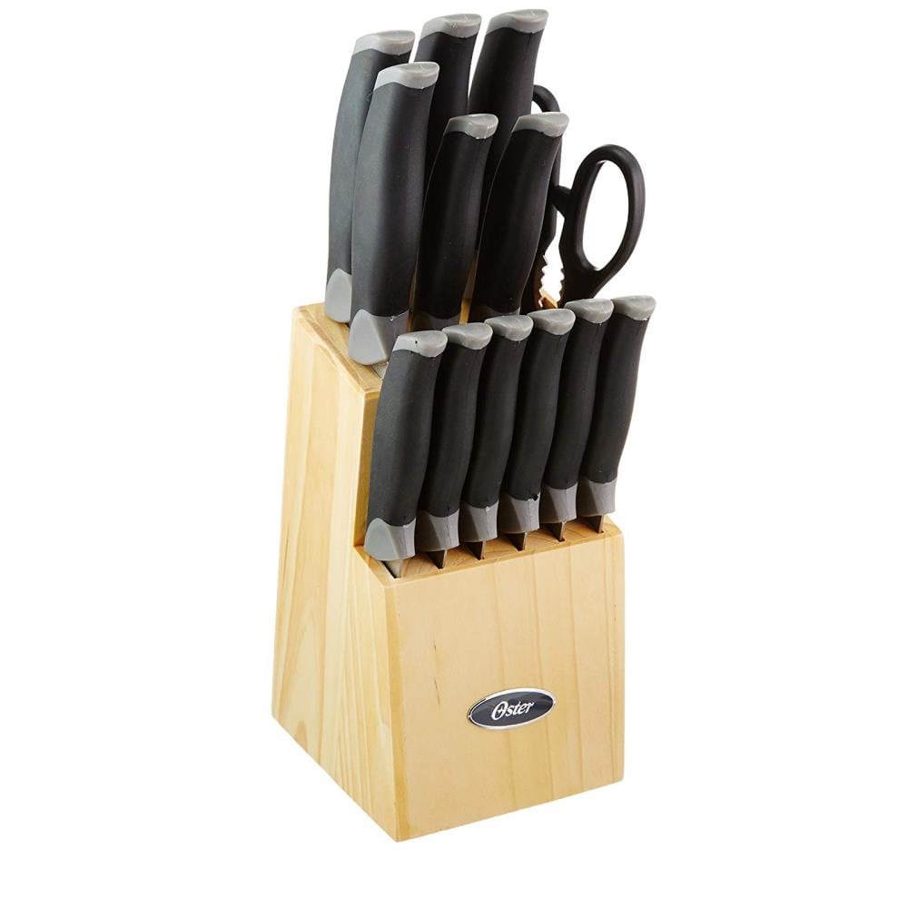 Oster Lingbergh 14 Piece Stainless Steel Cutlery Knife Set with Pine Wood  Block