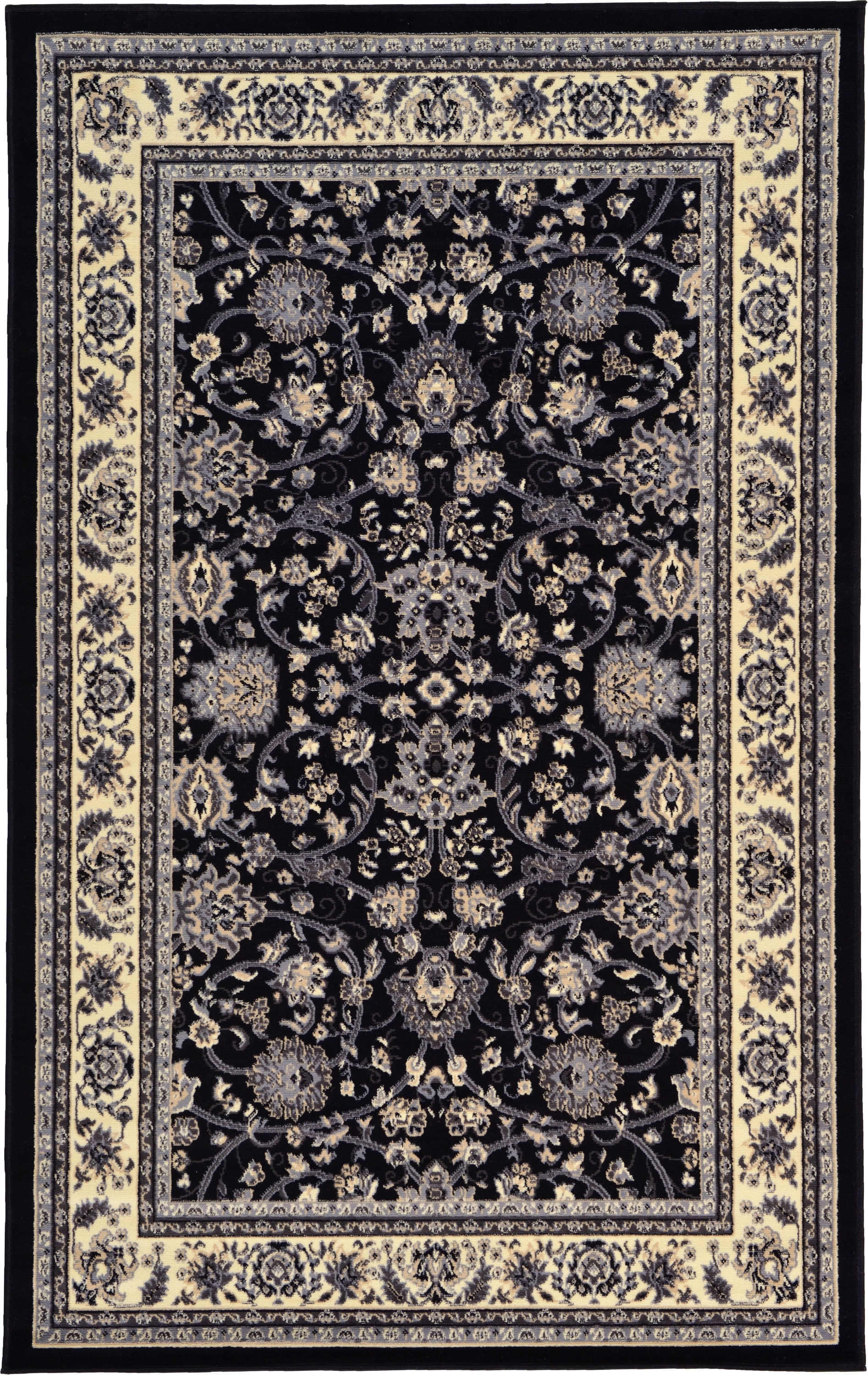 Unique Loom 3119185 Washington Sialk Hill 5 x 8 (ft) Loomed Polypropylene Black/Gray Rectangular Indoor Floral/Botanical Area rug