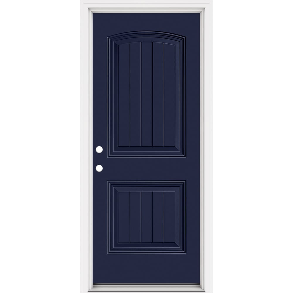 Masonite 321184 Steel Doors Series 32-in x 80-in x 4-9/16-in Steel No glass Right-hand inswing Eclipse Painted Prehung Front Door with Brickmould Insulating core