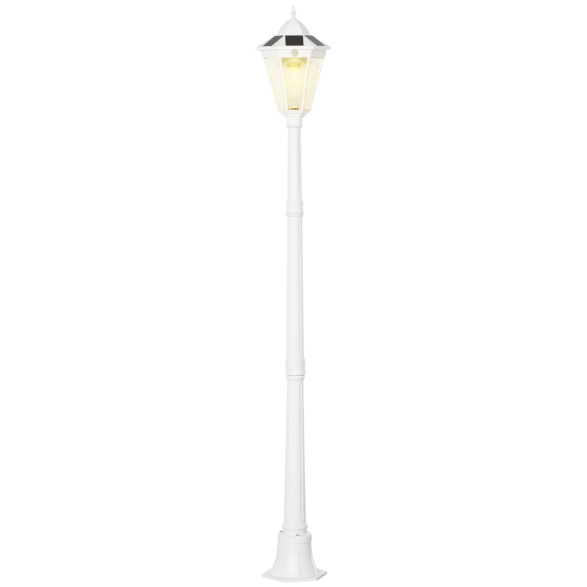 LUXEYARD 77inch  Solar Lamp Post Light Waterproof Aluminum Outdoor Vintage Street Lamp Motion Activated Sensor PIR Adjustable Brightness for Garden Lawn Pathway Driveway White