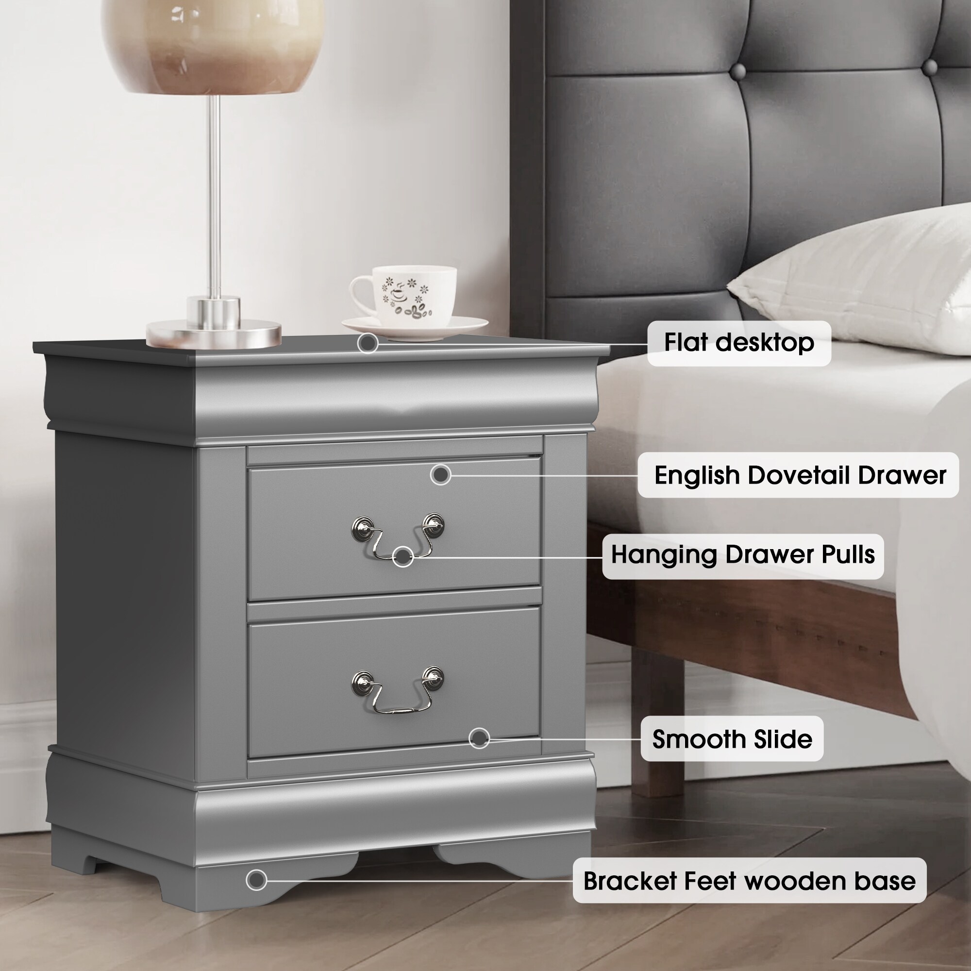 IHOMEadore MDFM7866GY-N nightstands - View #2
