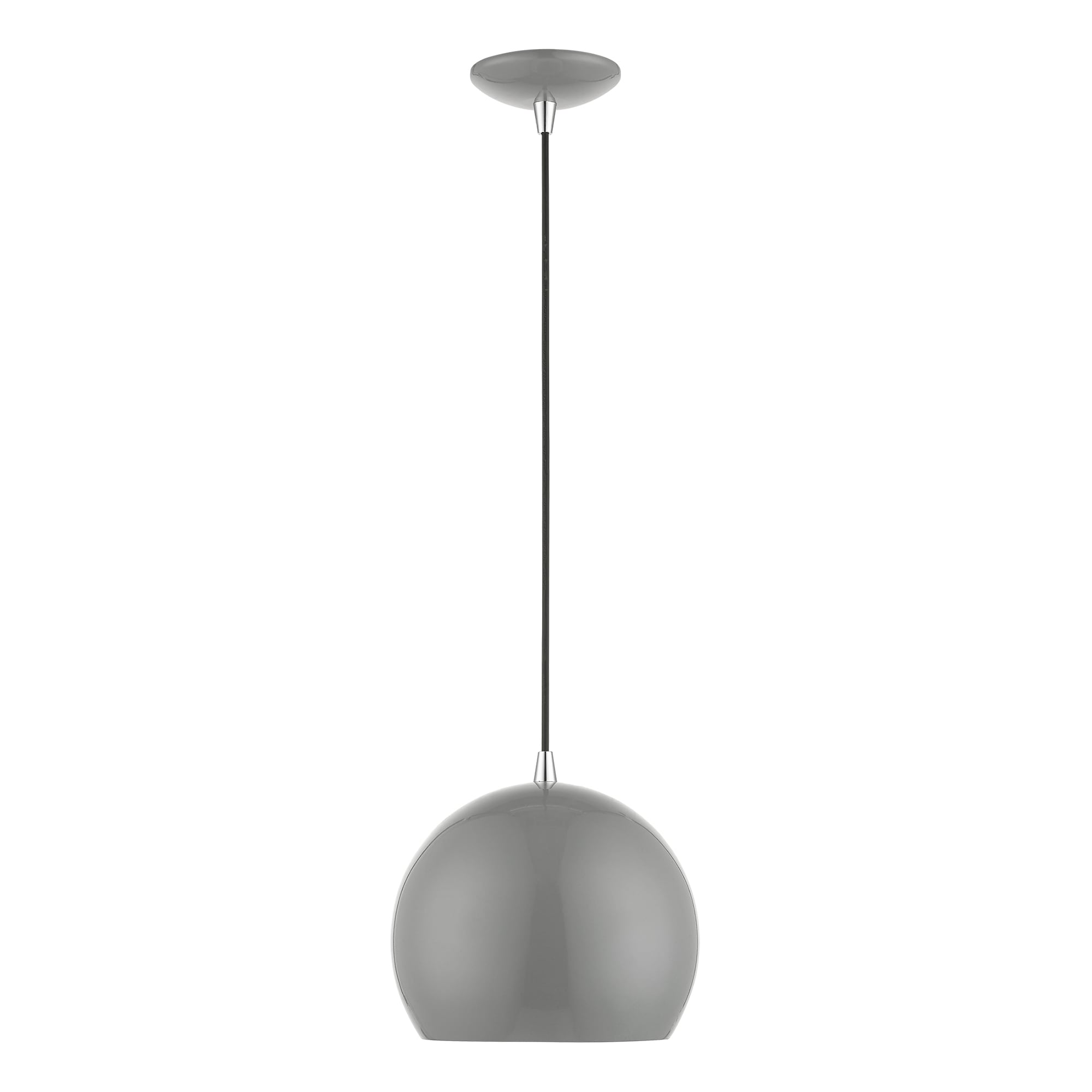 Shiny Light Gray Aluminum Globe Pendant with Chrome Accents