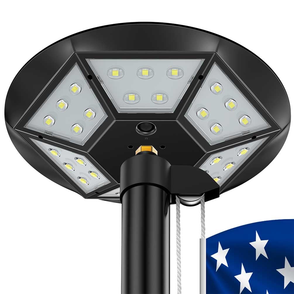 Lukvuzo  Solar Flag Pole Light Outdoor 3000 Lumens LED IP67 Waterproof Dusk to Dawn Flagpole Lighting Double Coverage Easy Mount Black 1 Piece