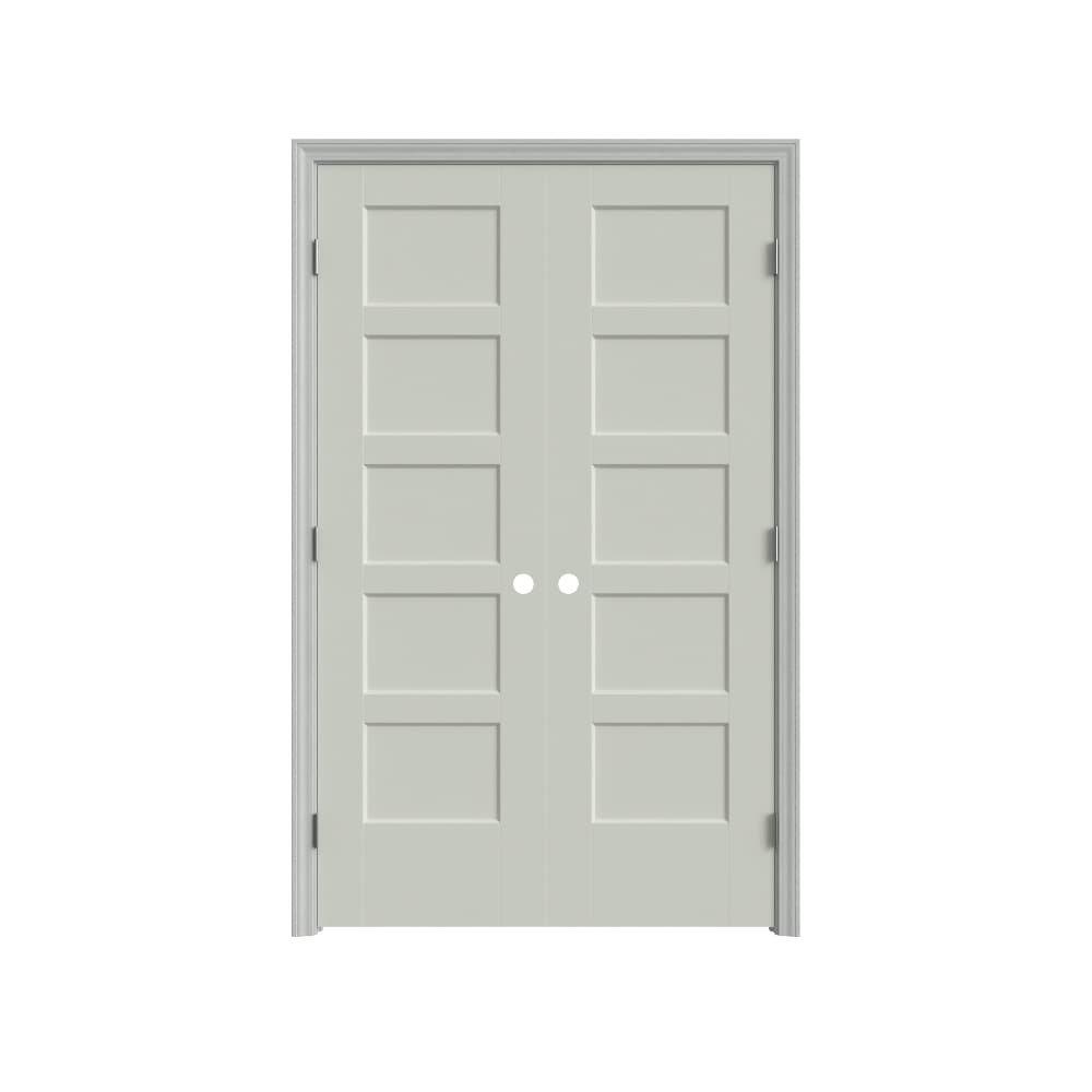 Masonite 640821 48-in x 80-in White Solid core 5-panel square Bi-parting Smooth Primed Molded composite Flat Jamb Double Prehung Interior Door