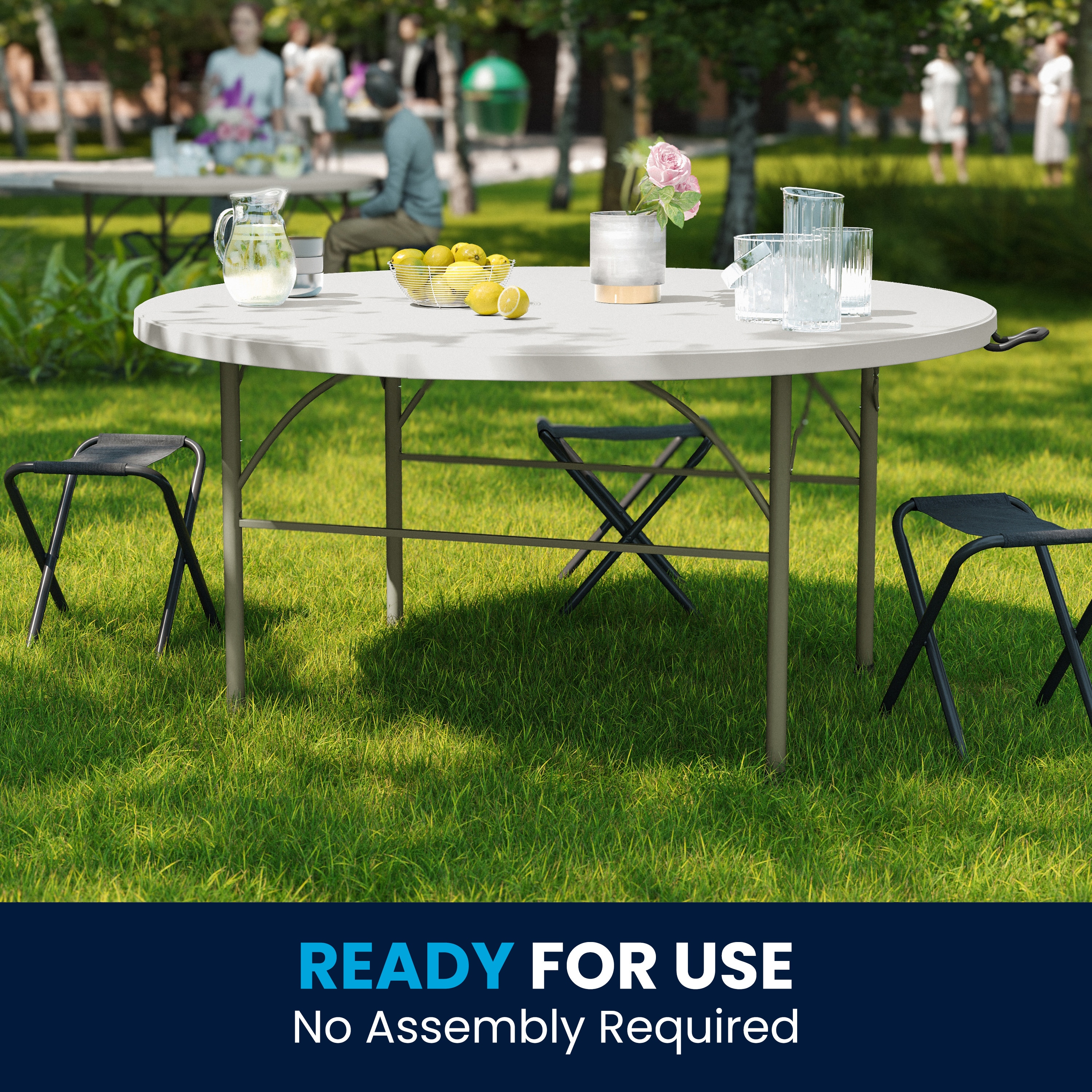 Flash Furniture 5.04 ft x 5.04 ft Fold in half Indoor Round Plastic White Folding Banquet Table 6 Person 847254079358 at Lowes