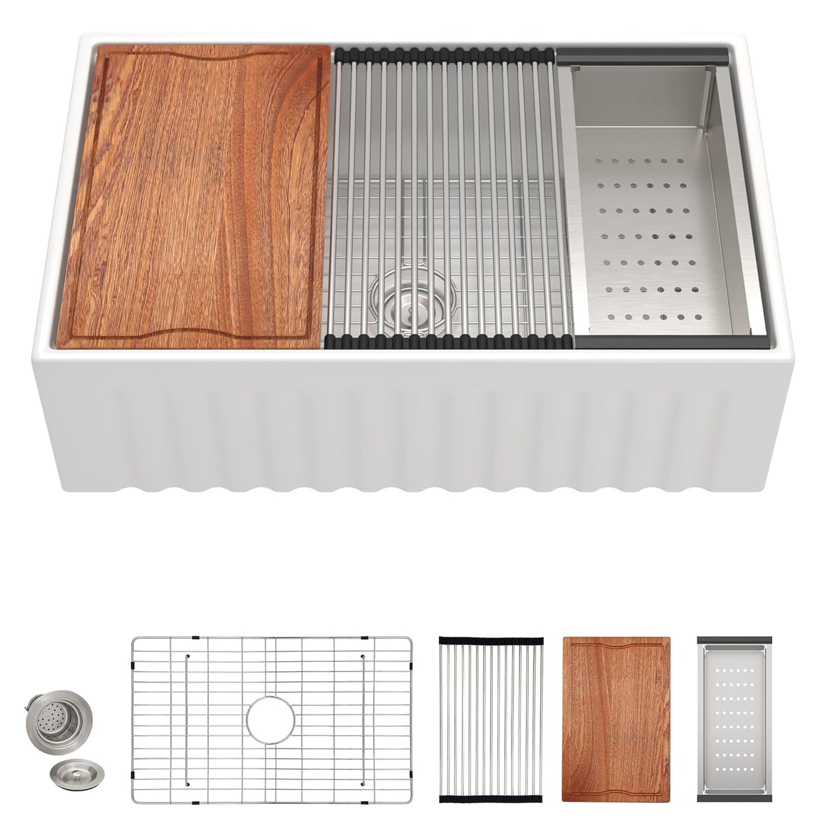 Lordear LD-TC3020A Farmhouse apron front 30-in x 20-in Fireclay Single bowl Workstation Kitchen Sink