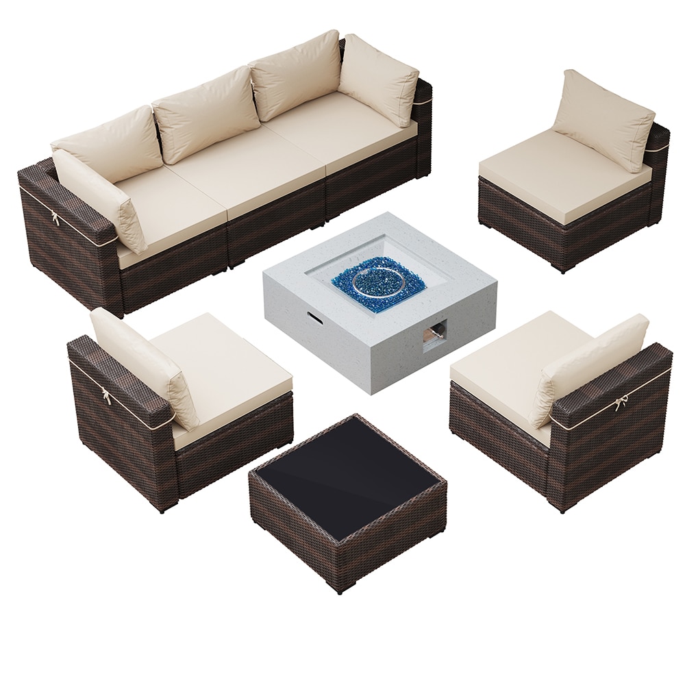 Lowe's 8-Piece Wicker Patio Conversation Set with Tan Cushions Stainless Steel | SF123-B35SMS