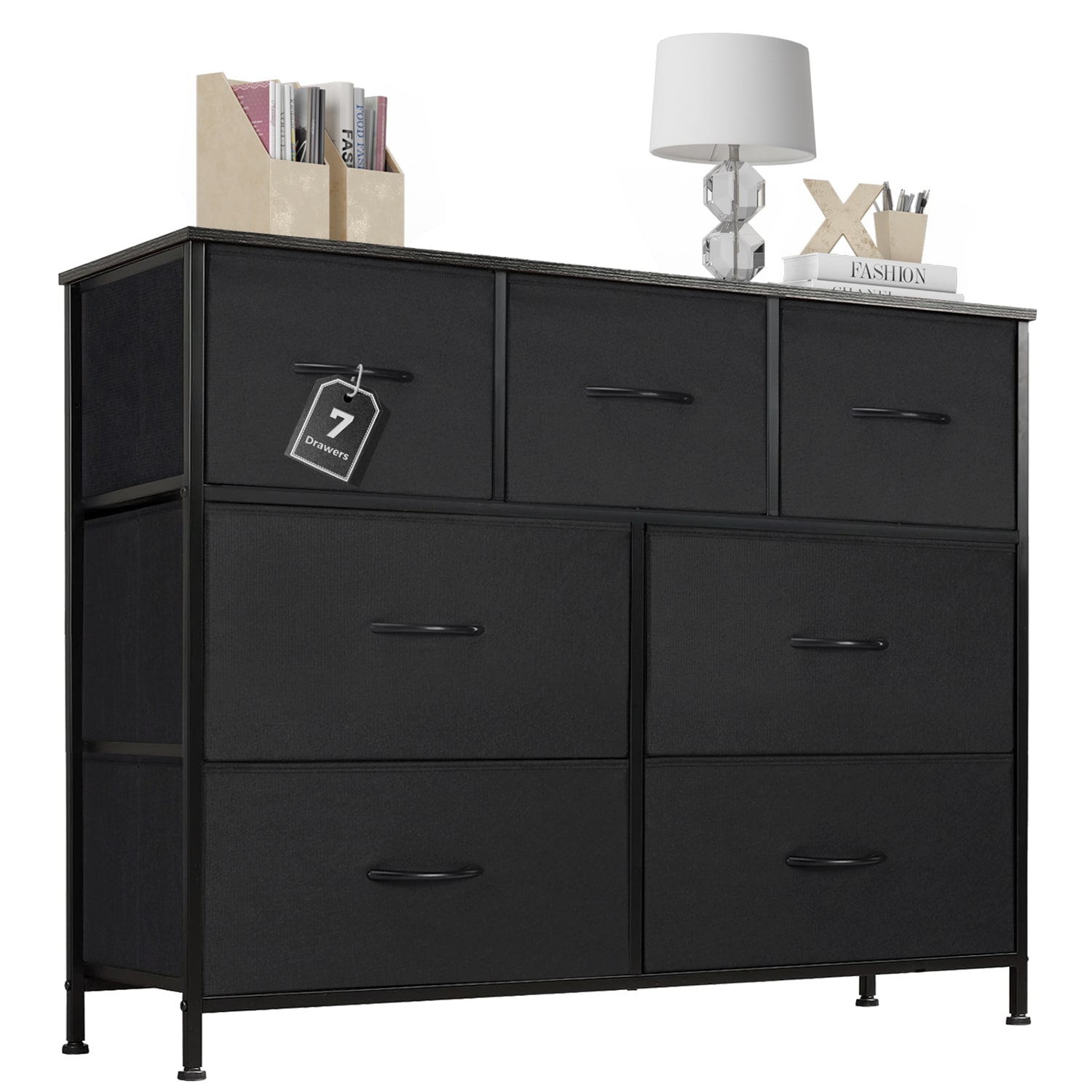 GZMR GZ-W22946 7 storage Spaces, assembled wardrobe lockers Black Acacia 7 -Drawer Standard dresser