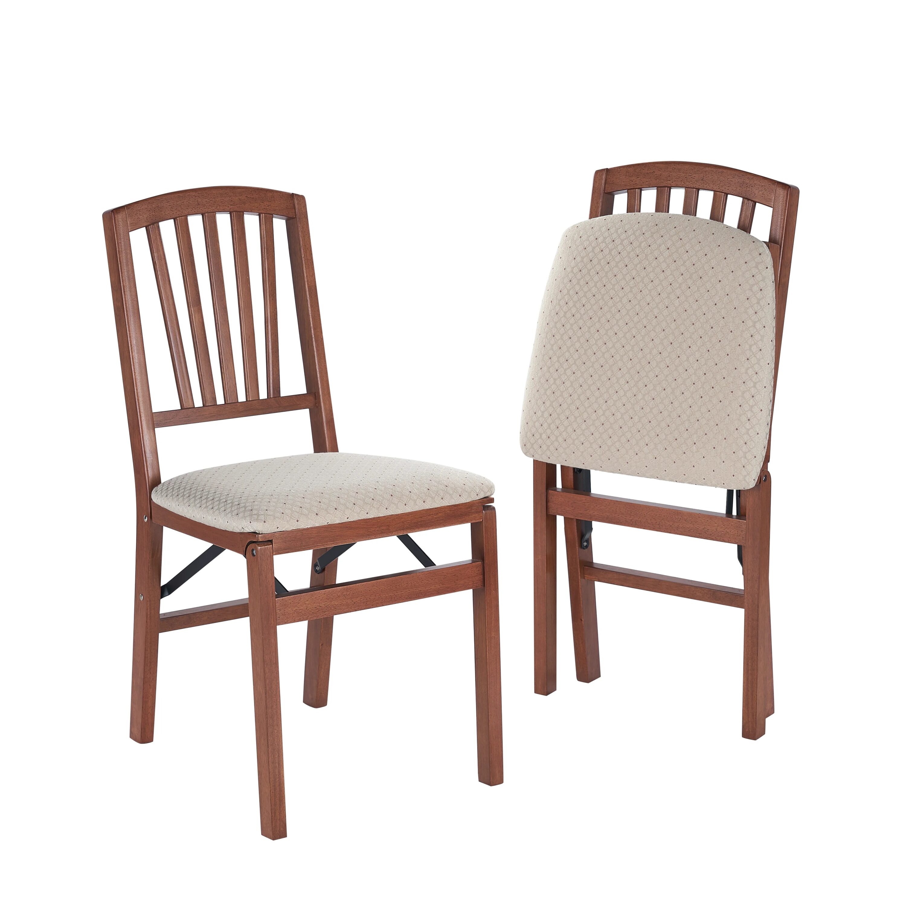 Stakmore  Wooden Slat Back Folding Dining Chairs Padded Seat Cherry Set of 2