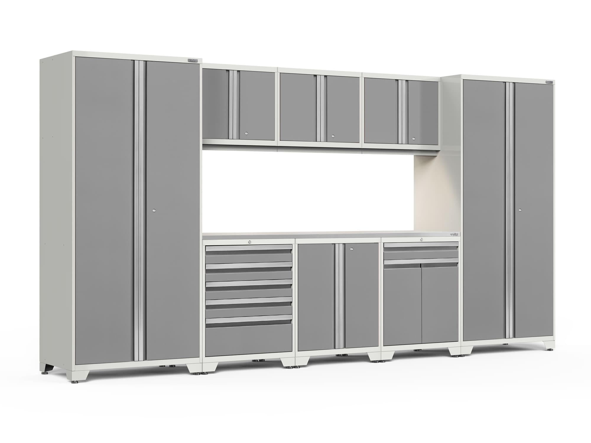NewAge Products 51315 156-in W x 85.25-in H x 24-in D 8 -Cabinets Steel Platinum Garage Storage System
