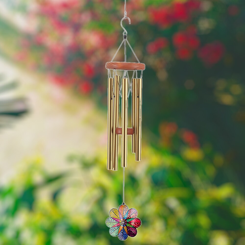 RCS Gifts 30-in Gold / Wood Metal Wind Chime at Lowes.com